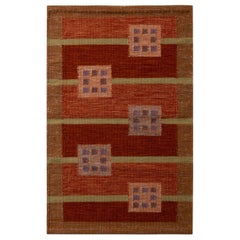 Rug 
Kilim’s Scandinavian Style Geometric Red Orange and Green Wool Kilim