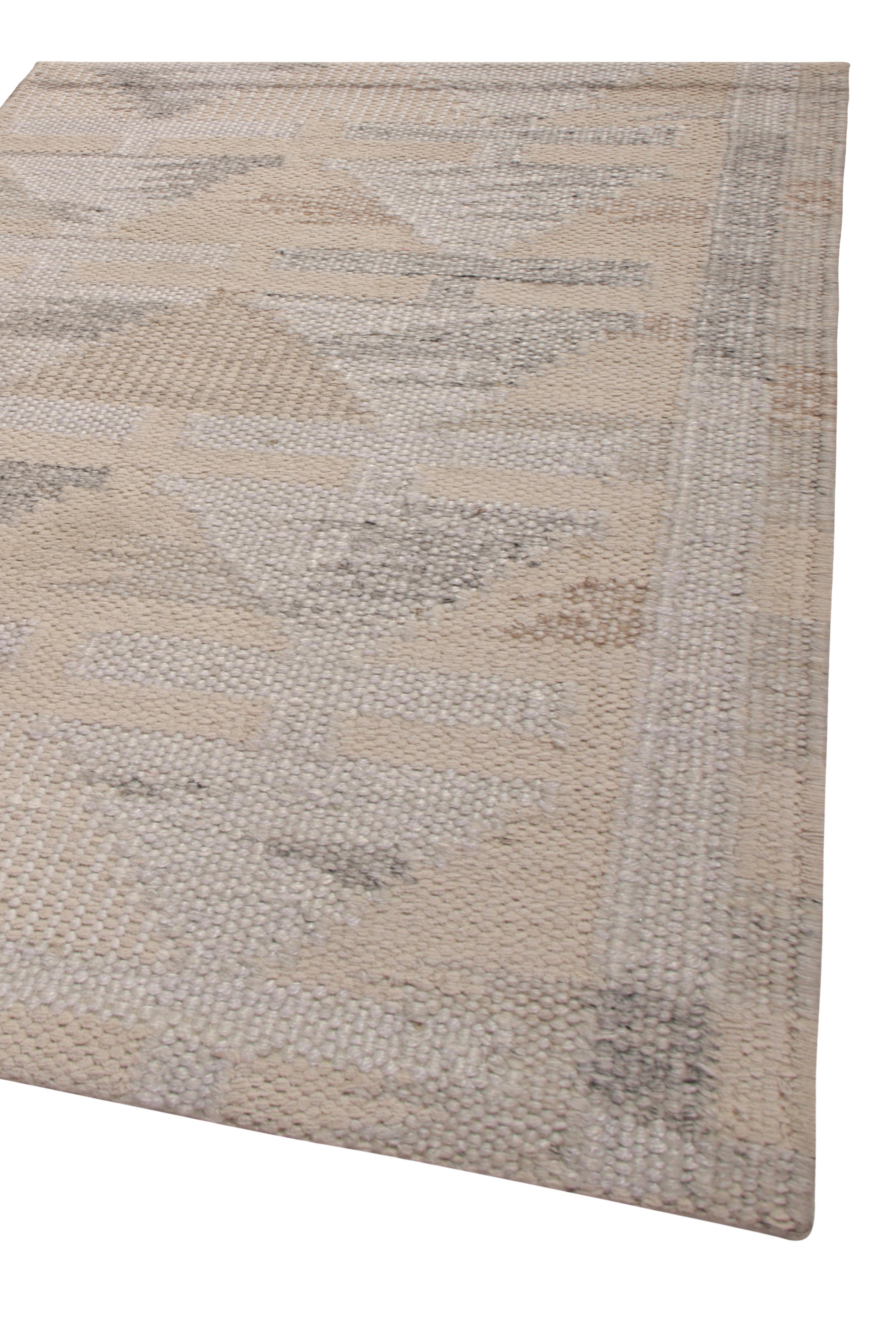 Indian Rug & Kilim’s Scandinavian Style Gift-Size Kilim in Gray and Beige Patterns