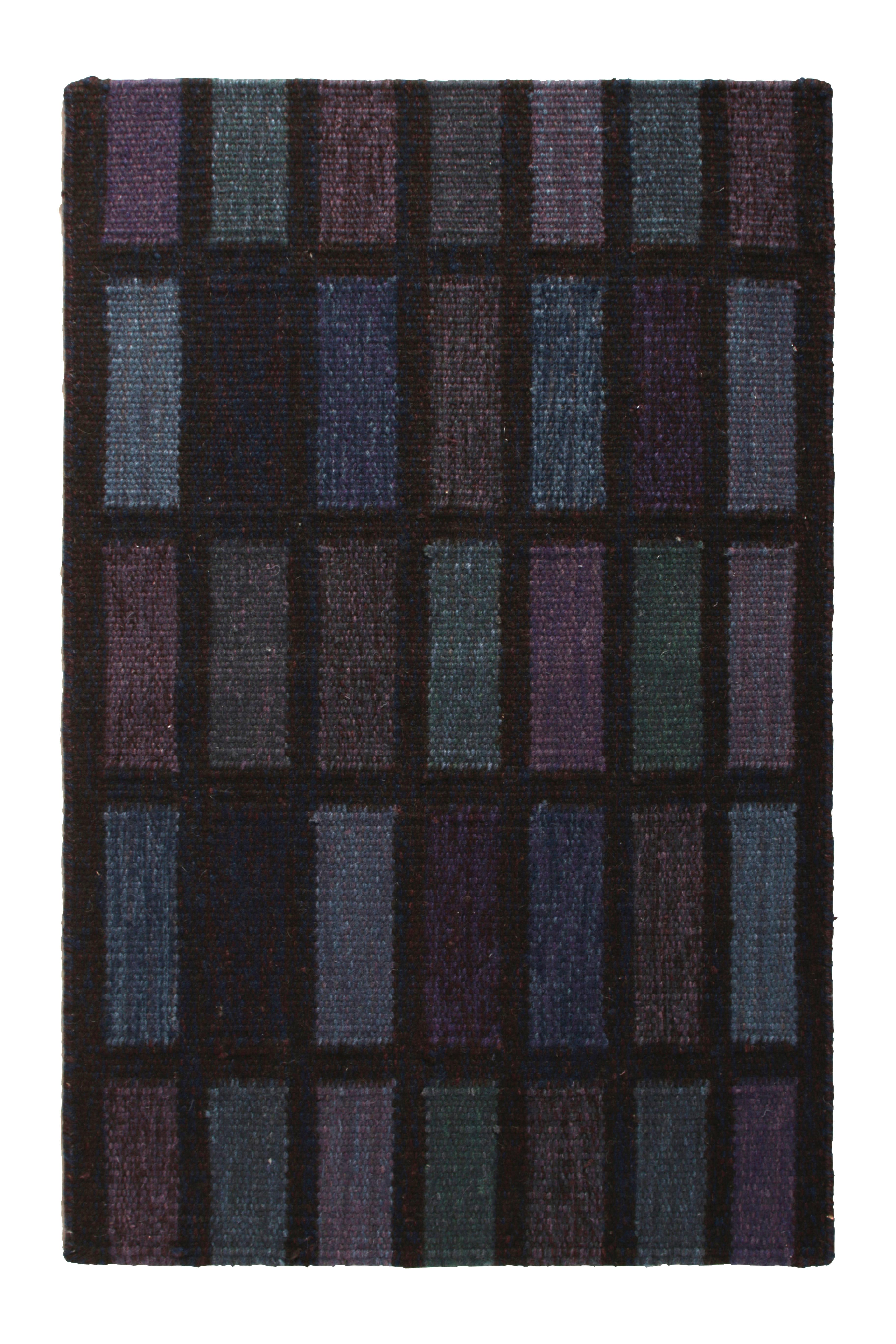 Hand-Knotted Rug & Kilim’s Scandinavian Style Gift-Size Kilim in Purple and Blue Patterns