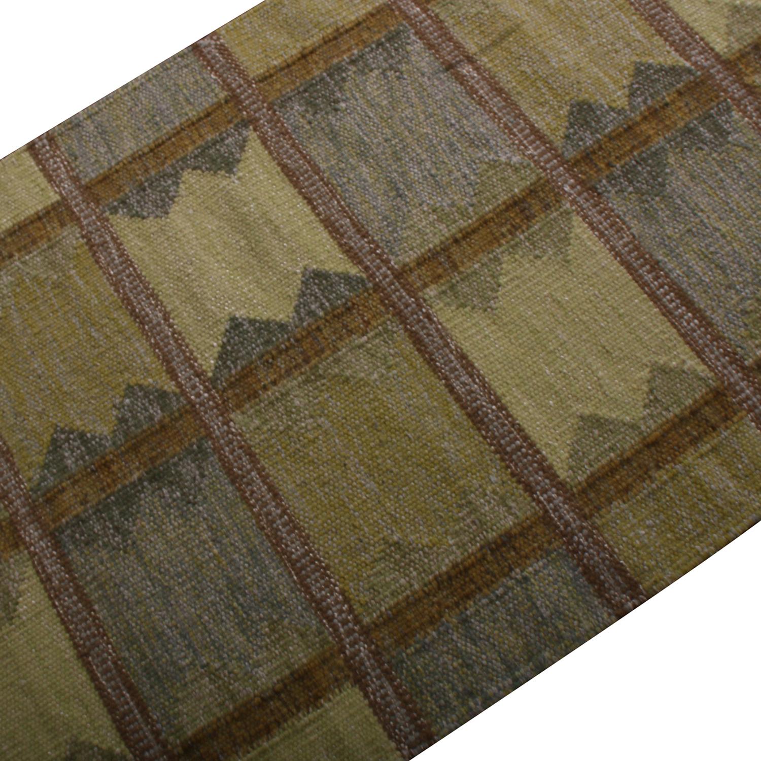 Kilim geométrico de lana verde y azul de estilo escandinavo de Rug & Kilim Escandinavo moderno en venta