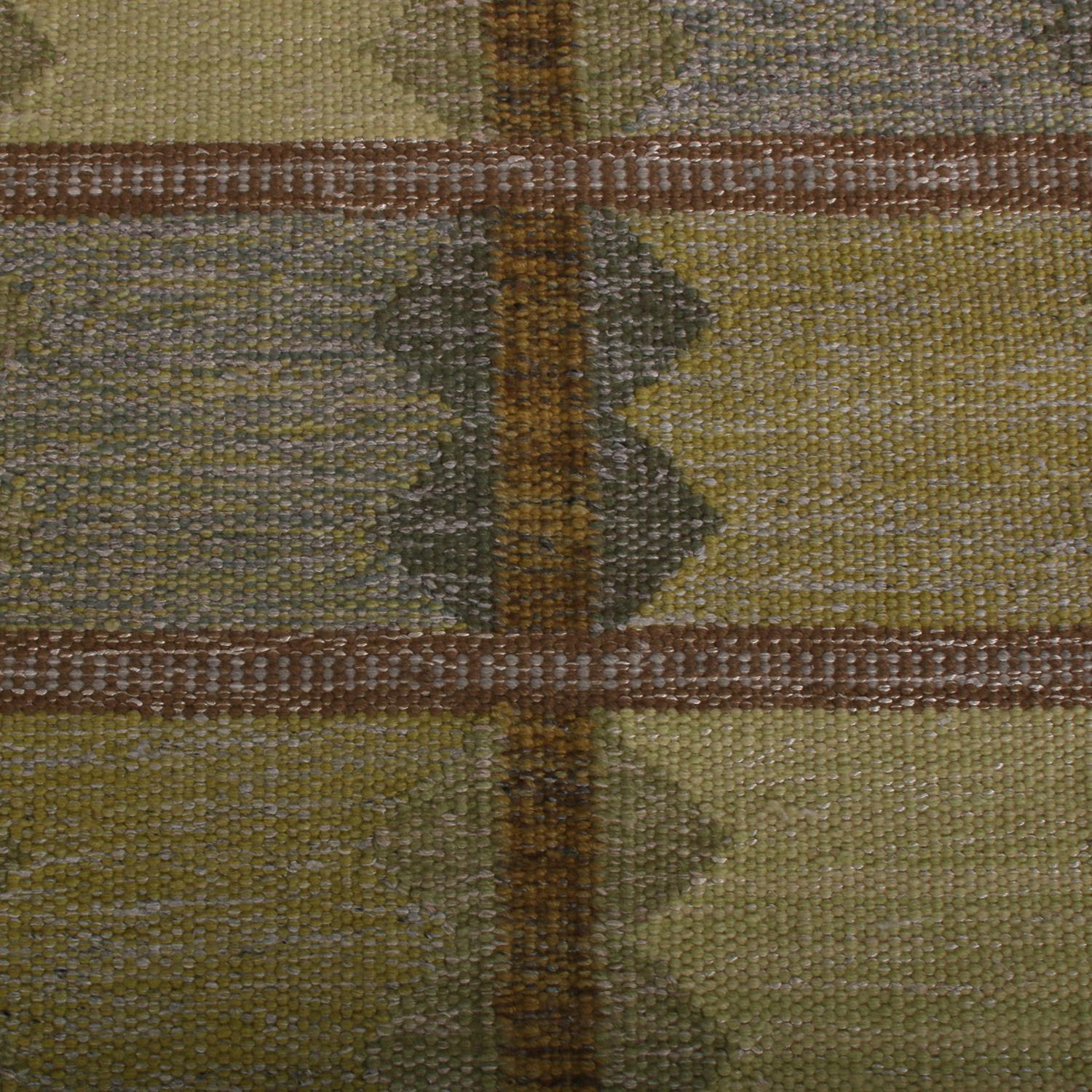 Kilim geométrico de lana verde y azul de estilo escandinavo de Rug & Kilim Indio en venta