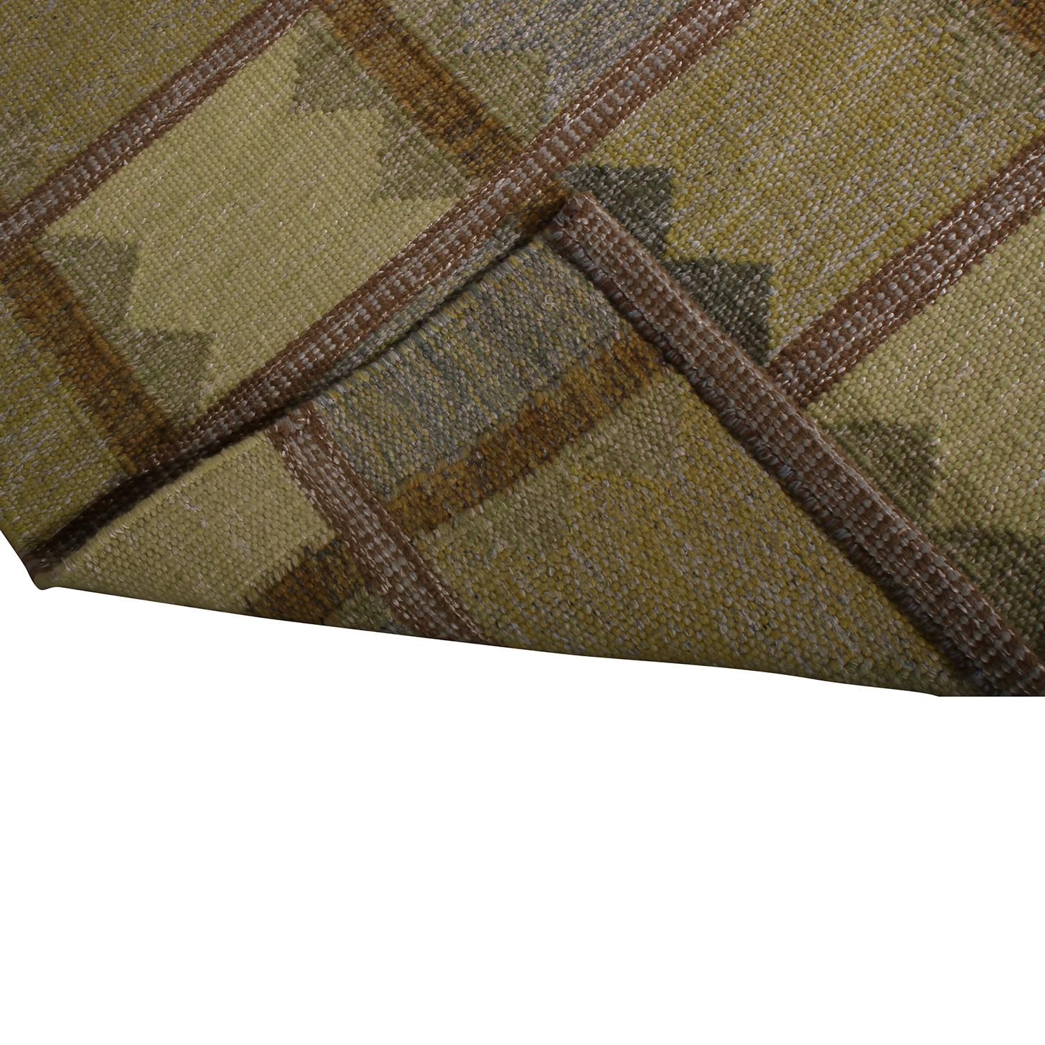 Kilim geométrico de lana verde y azul de estilo escandinavo de Rug & Kilim Anudado a mano en venta