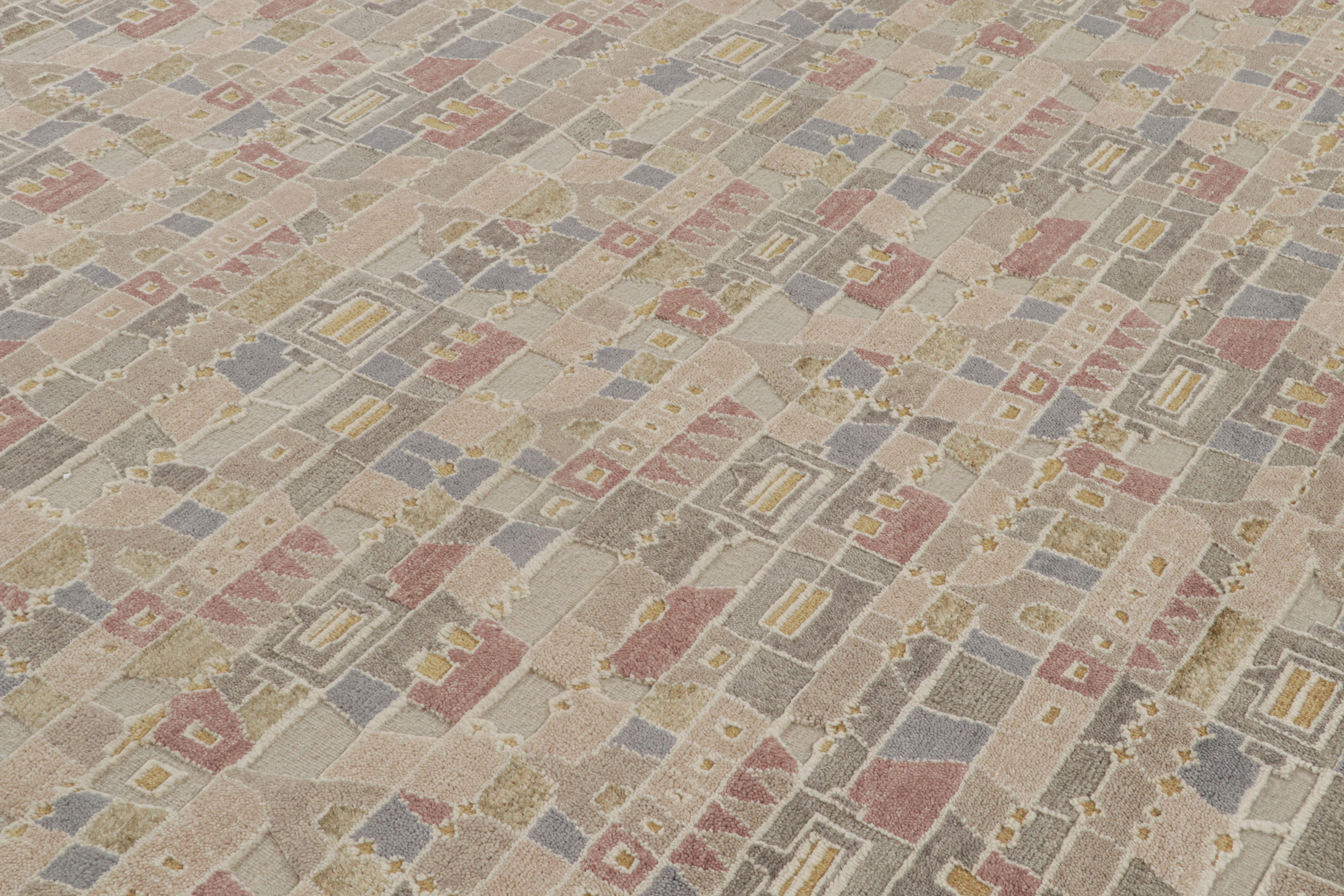 Rug & Kilim's Skandinavischer Stil Polychromatischer Geometrischer Teppich mit hoher Textur (Indisch) im Angebot