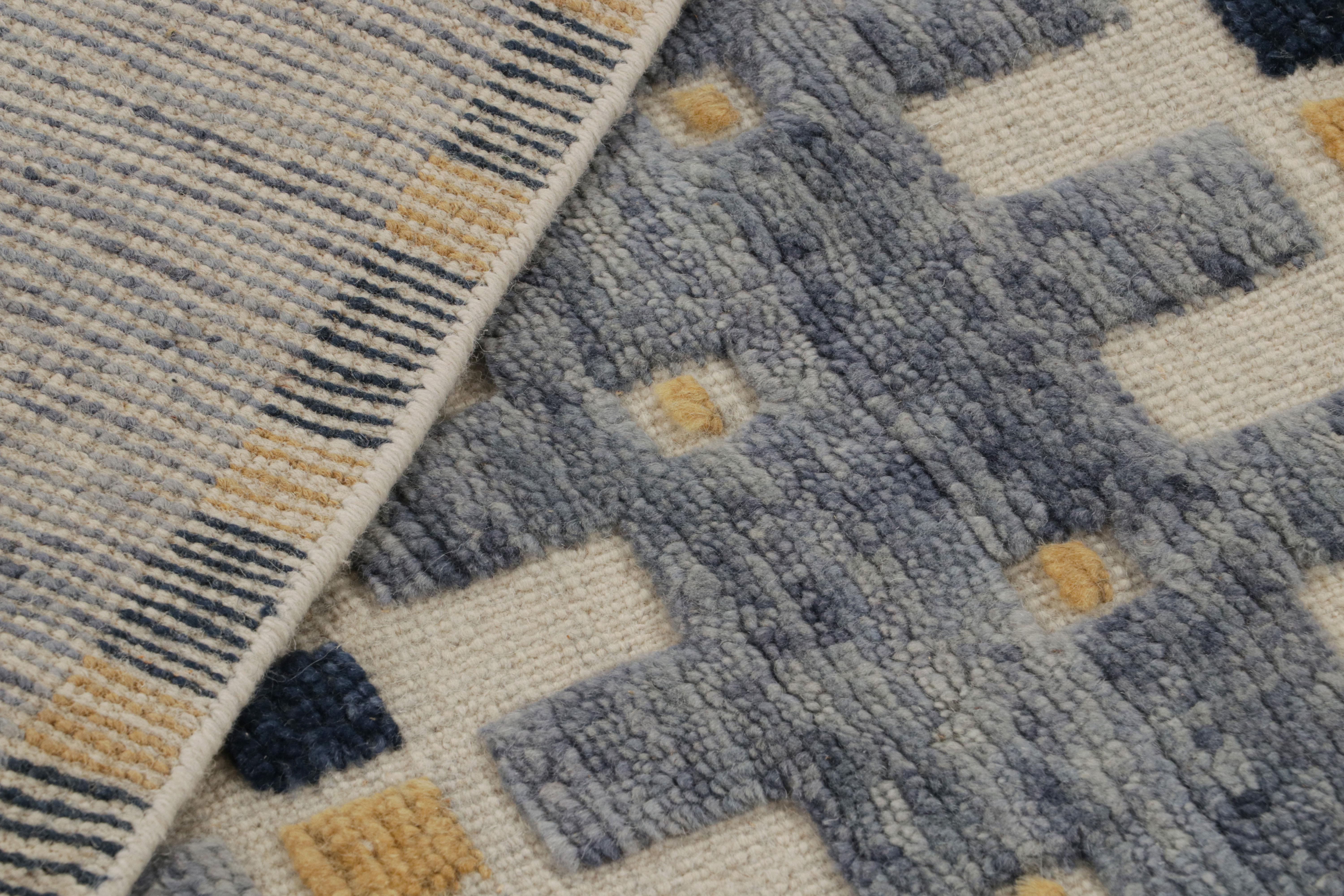 Contemporary Rug & Kilim’s Scandinavian Style Rug in Blue with Geometric Patterns For Sale