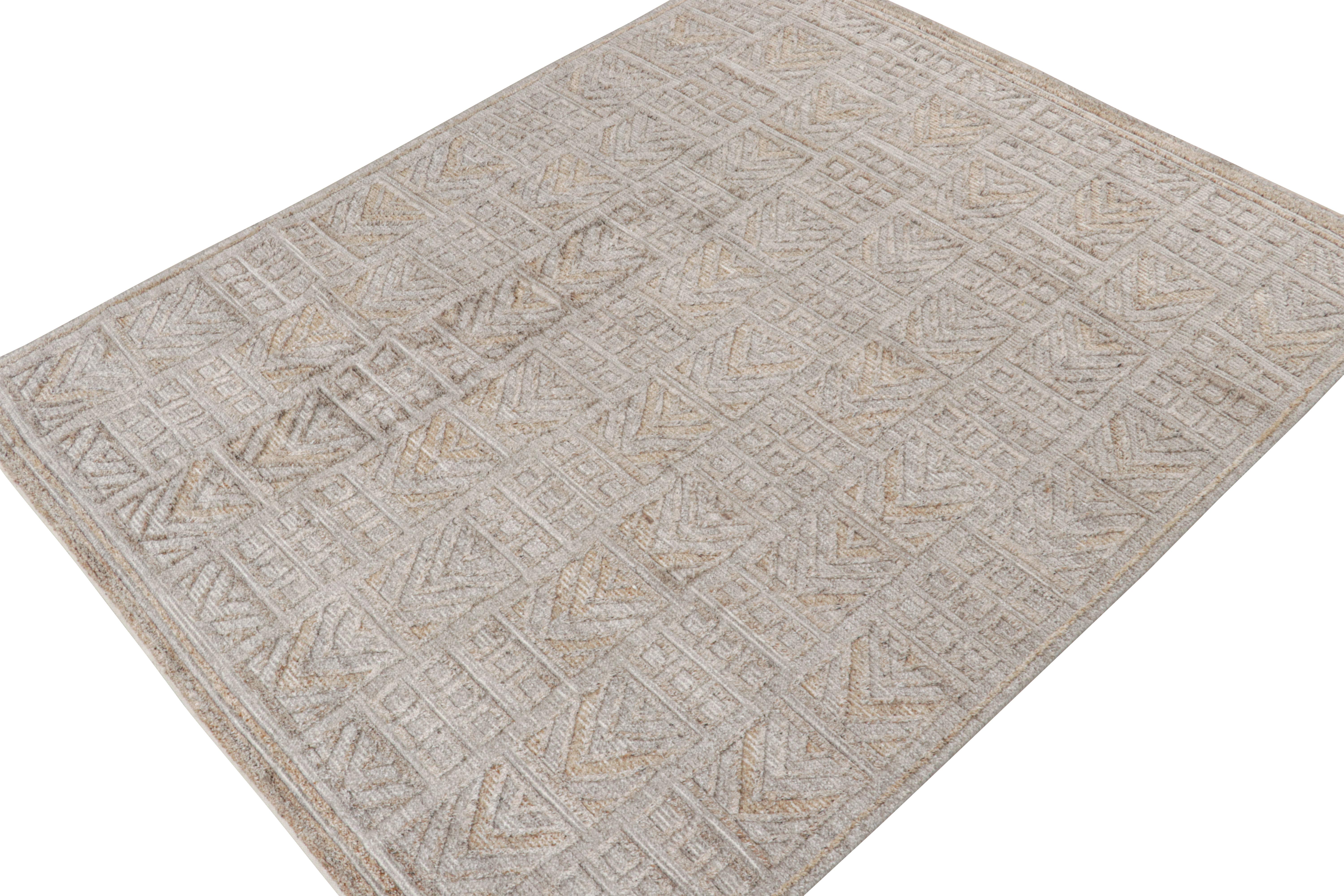 Indian Rug & Kilim’s Scandinavian Style Indoor/Outdoor Rug with Gray Geometric Pattern For Sale