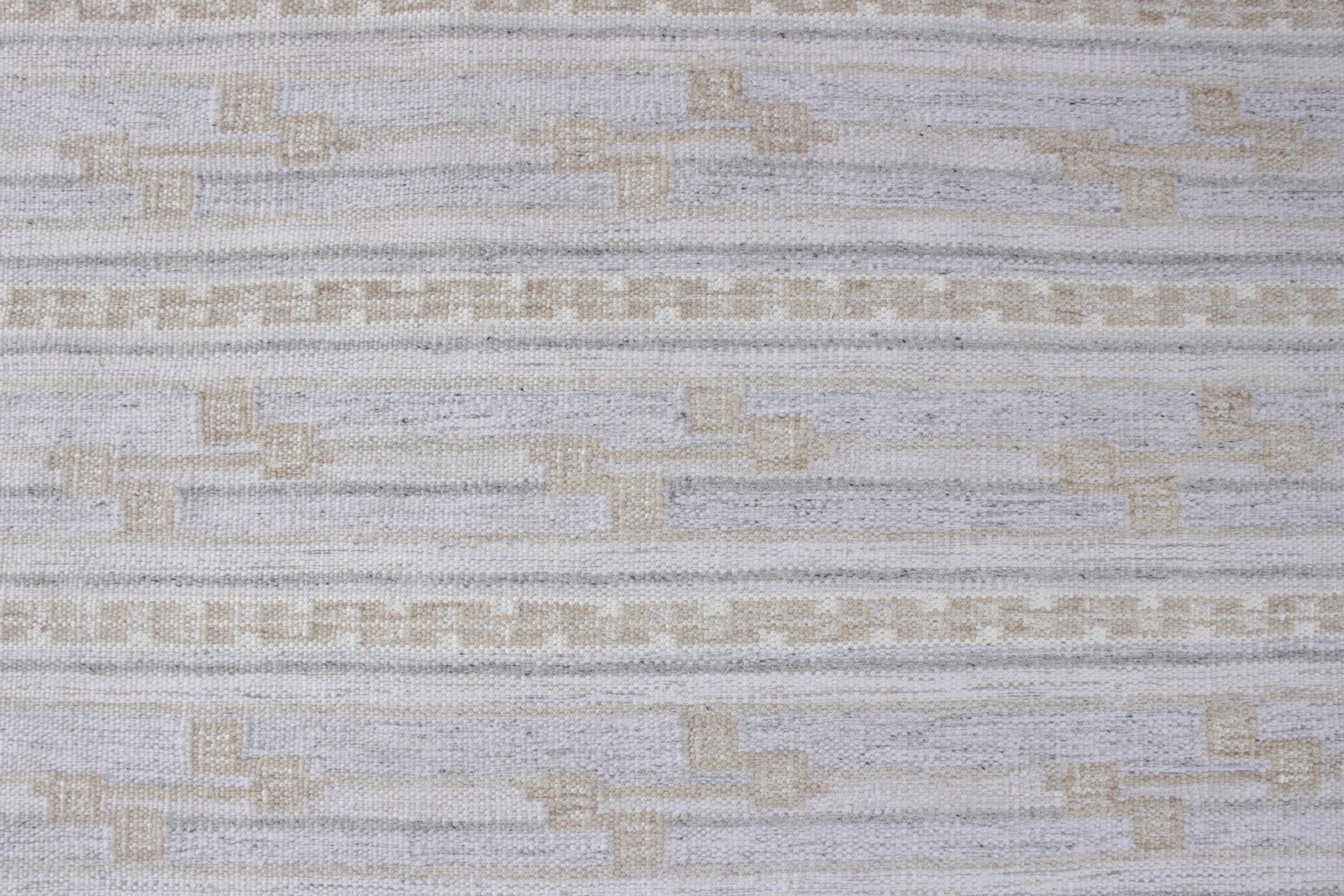 Indian Rug & Kilim’s Scandinavian Style Kilim in All over Blue, Beige Geometric Patter For Sale
