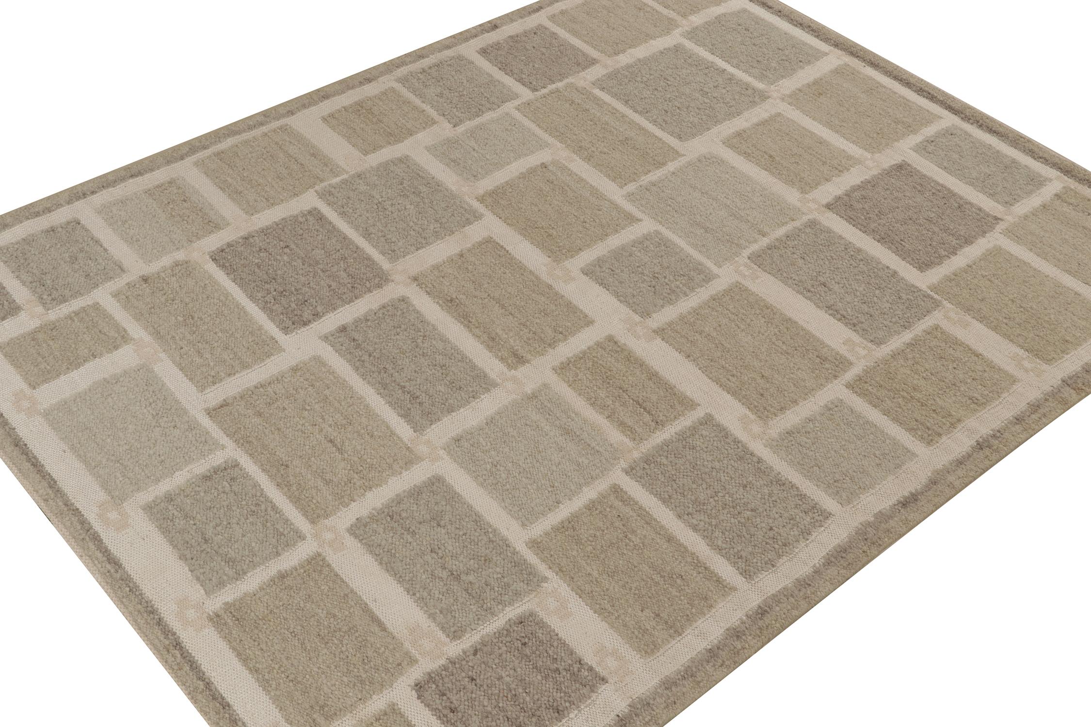 Ein eleganter 8x10 Kelim-Teppich im schwedischen Stil aus der neuen Textur unserer preisgekrönten skandinavischen Flachgewebe-Kollektion. Handgewebt aus Wolle und Baumwolle. 

Weiter zum Design: 

Unser Flachgewebe 