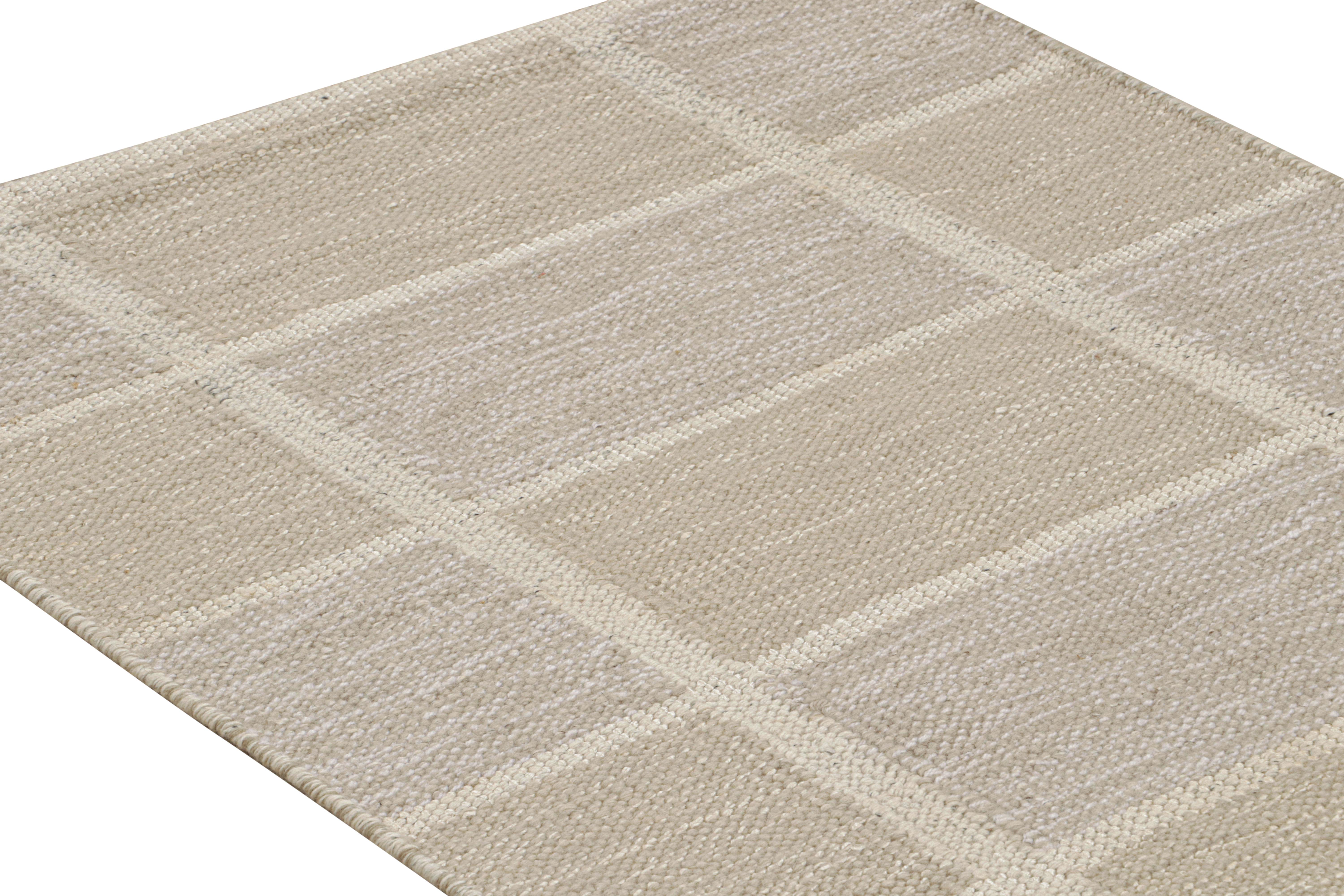 Hand-Knotted Rug & Kilim’s Scandinavian Style Kilim in Beige and Gray Geometric Pattern For Sale