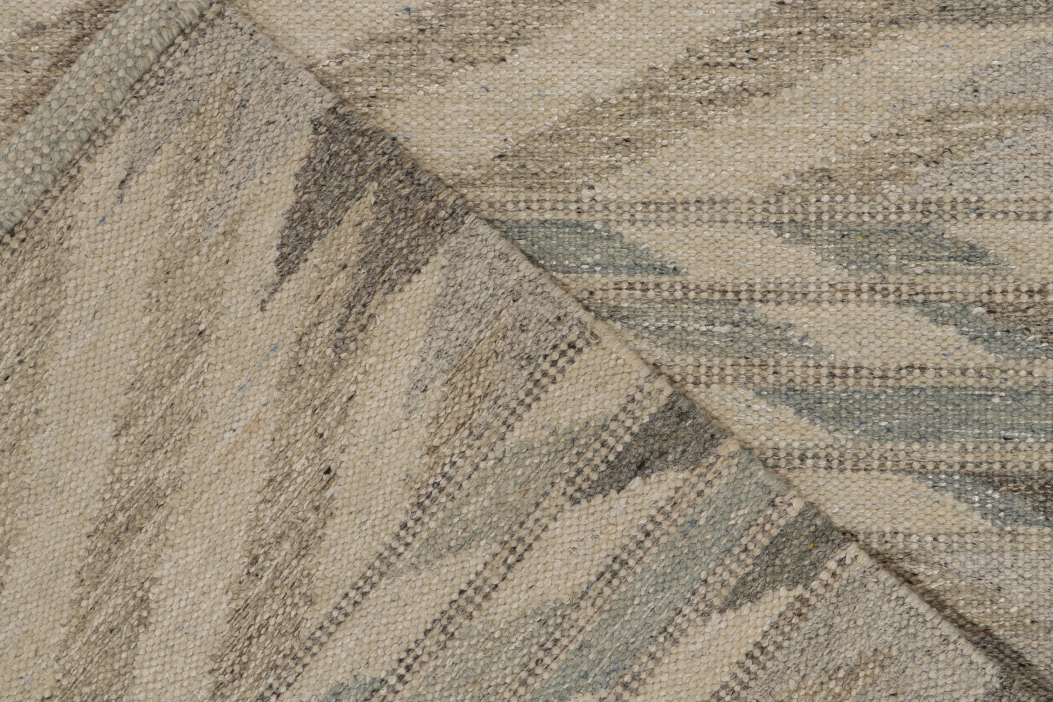 Contemporary Rug & Kilim’s Scandinavian Style Kilim in Beige-Brown and Blue Chevrons For Sale