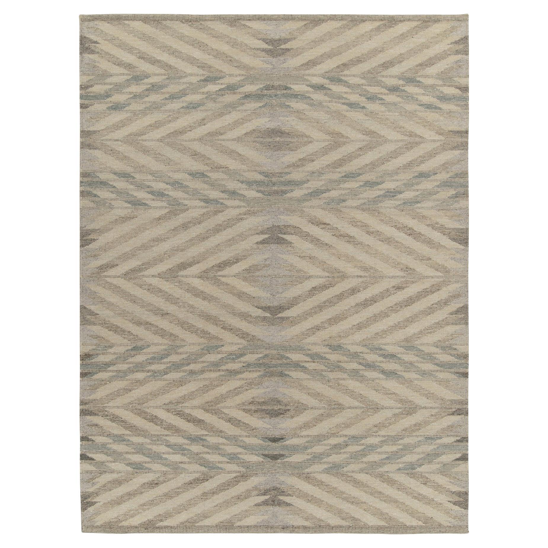 Rug & Kilim’s Scandinavian style Kilim in Beige-Brown and Blue Chevrons For Sale