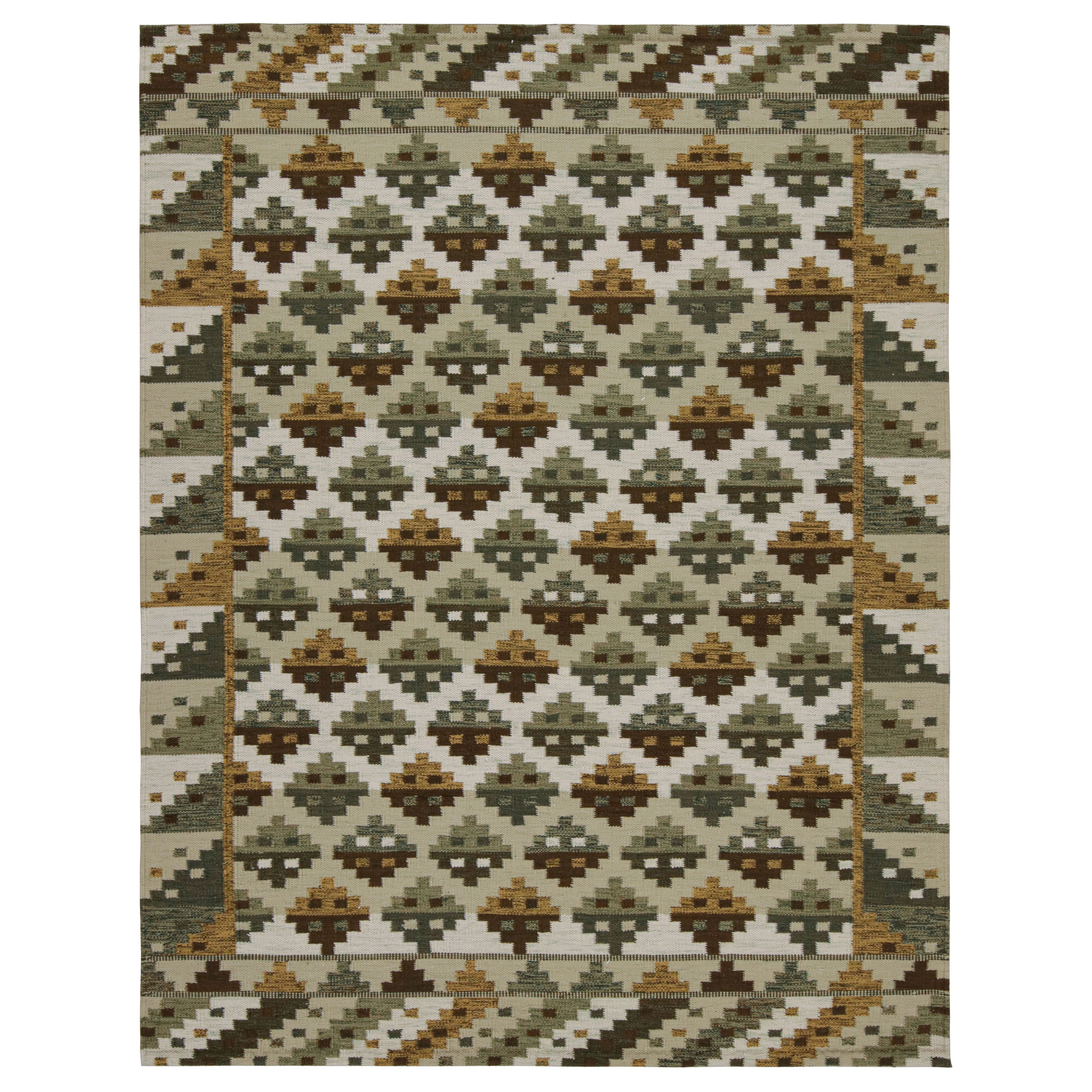 Rug & Kilim's Scandinavian Style Kilim in Beige-Brown and Green Patterns (Kilim de style scandinave aux motifs beige, marron et vert)
