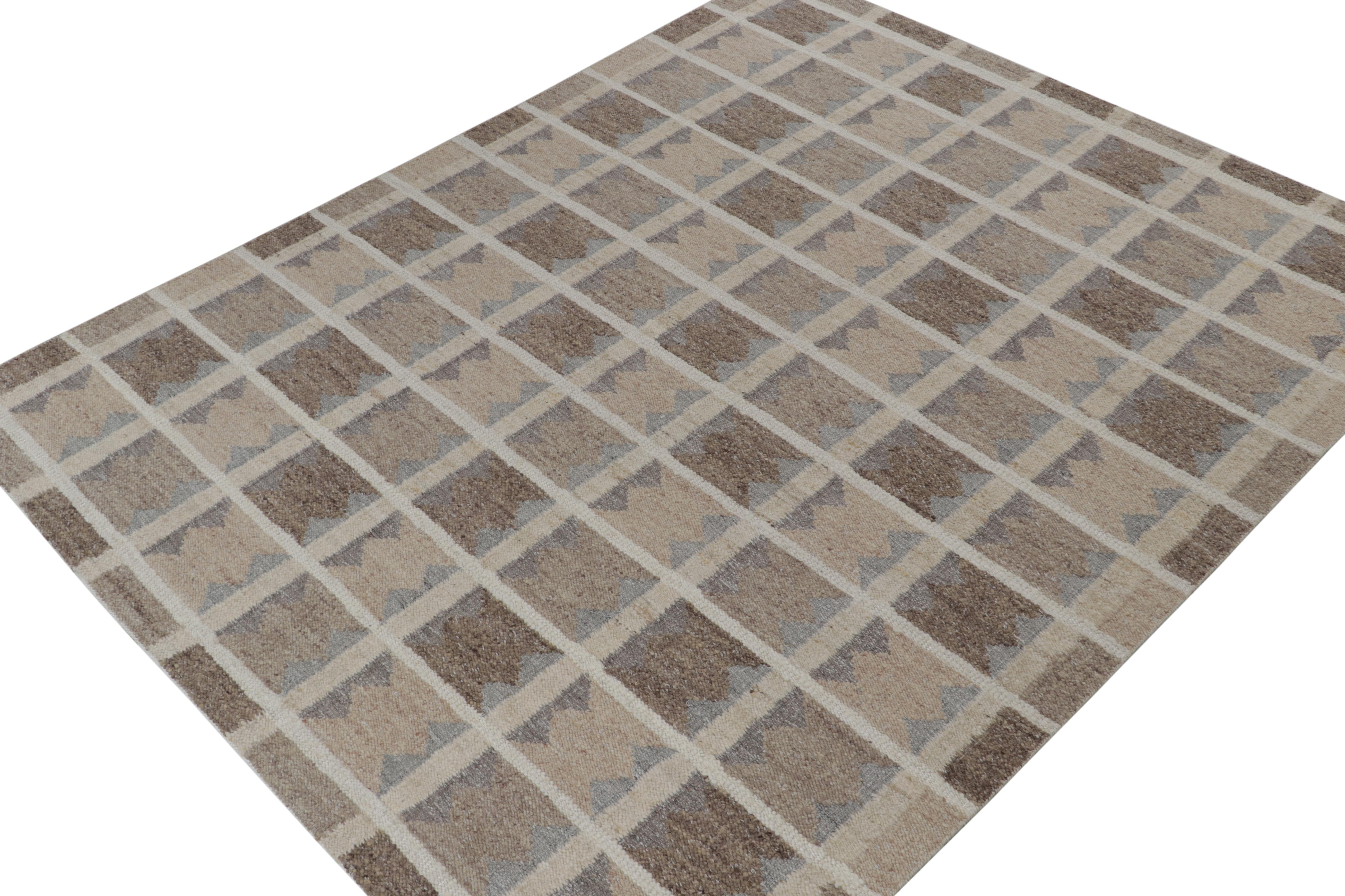 This 9x12 Swedish style kilim is from the inventive “Nu” texture in Rug & Kilim’s award-winning Scandinavian flat weave collection. Handwoven in wool. 

Further on the Design: 

This rug enjoys a boucle-like texture of blended yarns, and a look both