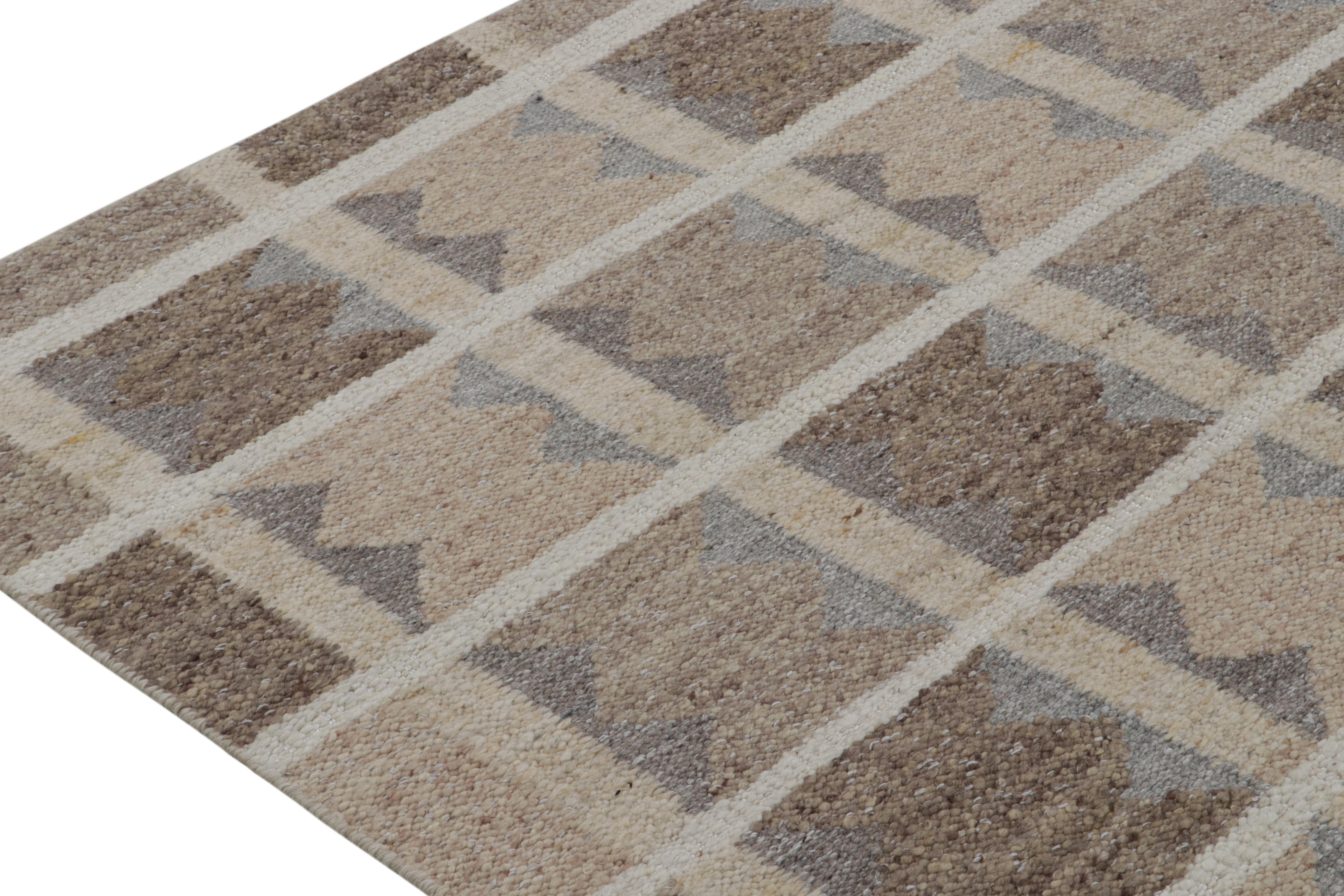 Hand-Knotted Rug & Kilim’s Scandinavian Style Kilim in Beige, Brown & Gray Geometric Patterns For Sale