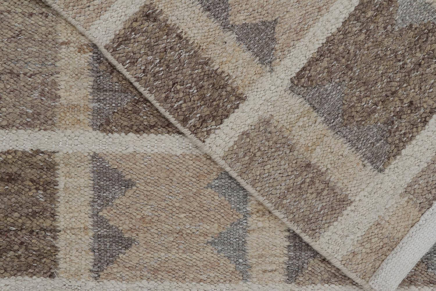 Contemporary Rug & Kilim’s Scandinavian Style Kilim in Beige, Brown & Gray Geometric Patterns For Sale
