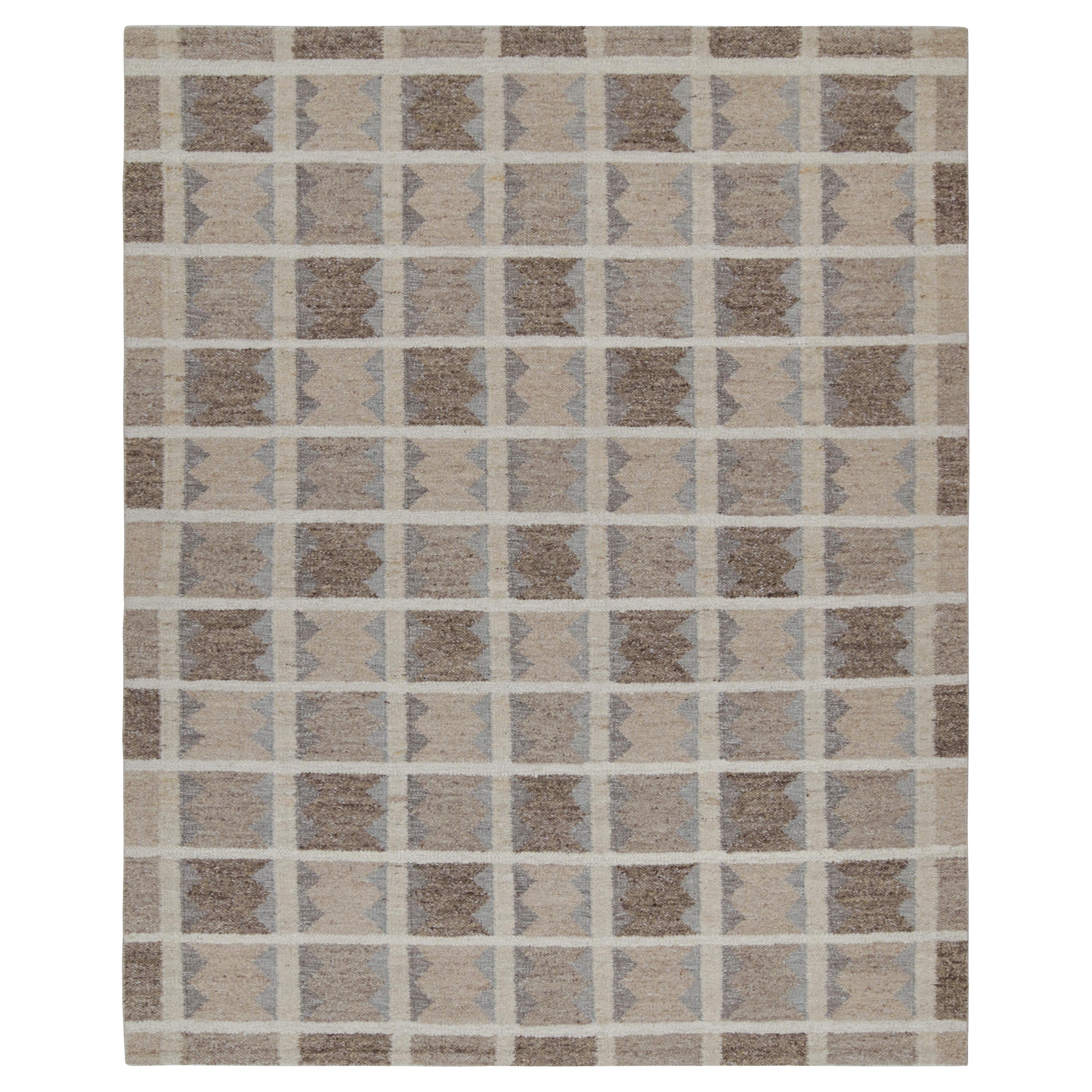 Rug & Kilim’s Scandinavian Style Kilim in Beige, Brown & Gray Geometric Patterns