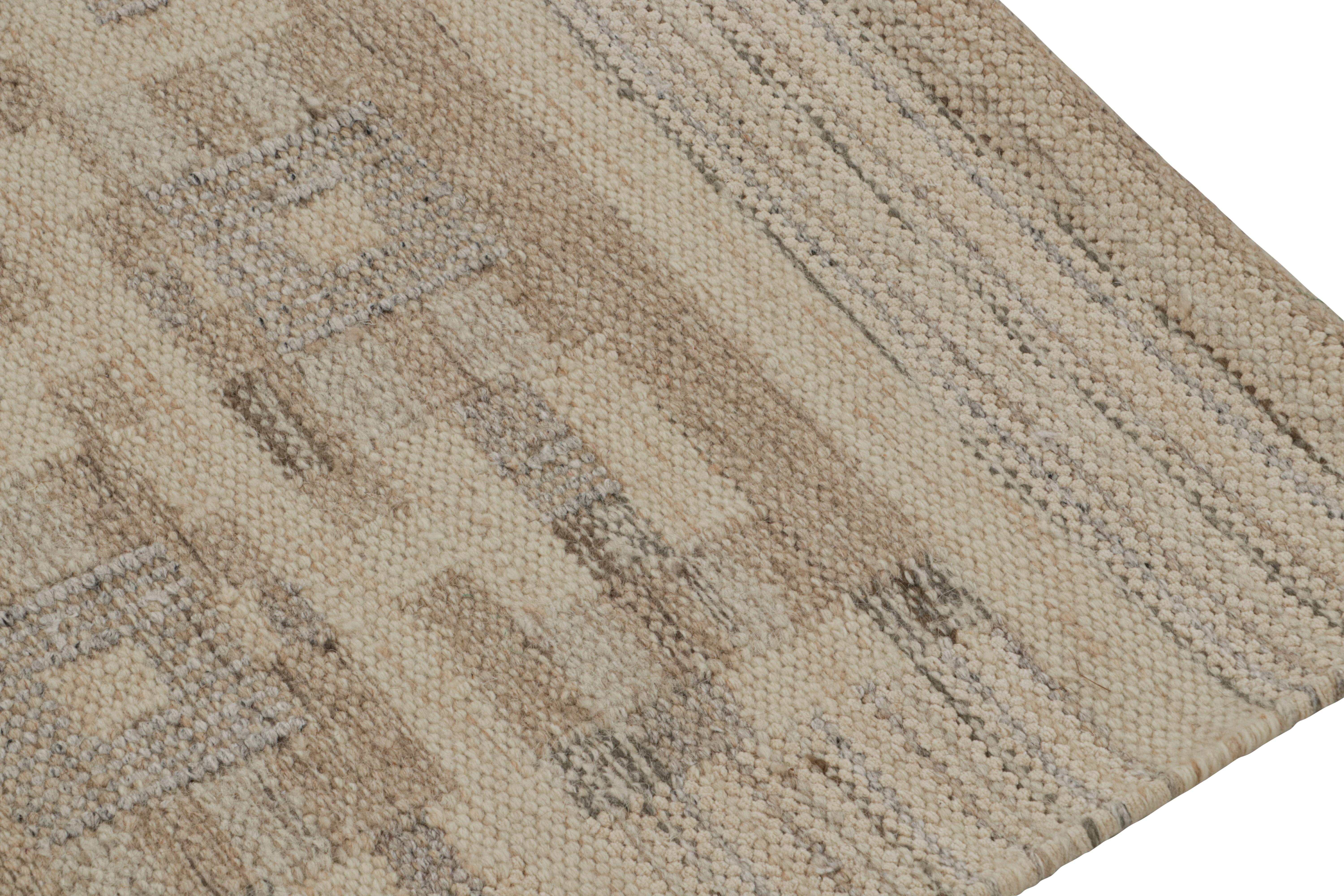 Hand-Woven Rug & Kilim’s Scandinavian Style Kilim in Beige-Brown & gray Patterns For Sale