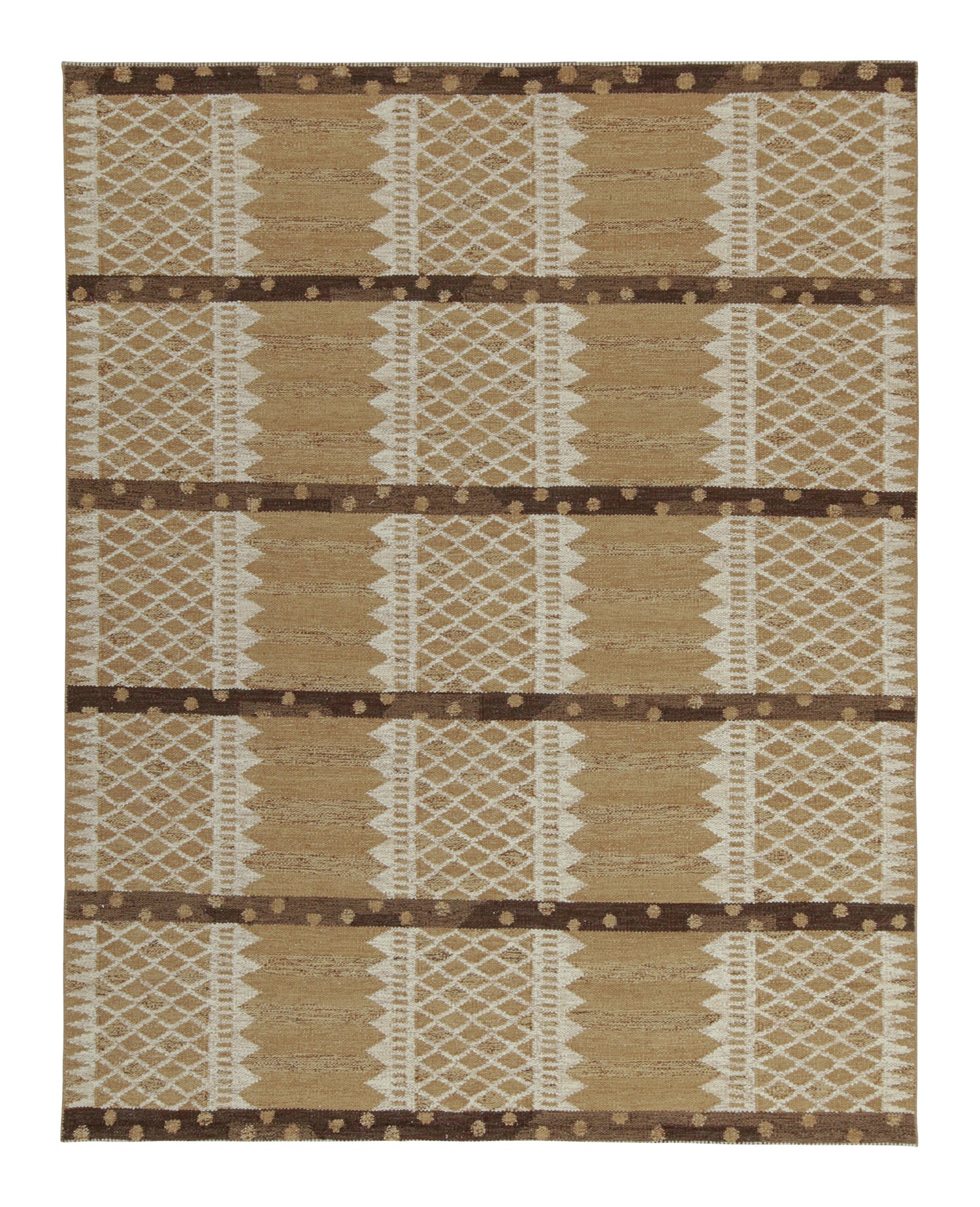 Rug & Kilim: Kilim in stile scandinavo con motivo geometrico beige-marrone e bianco