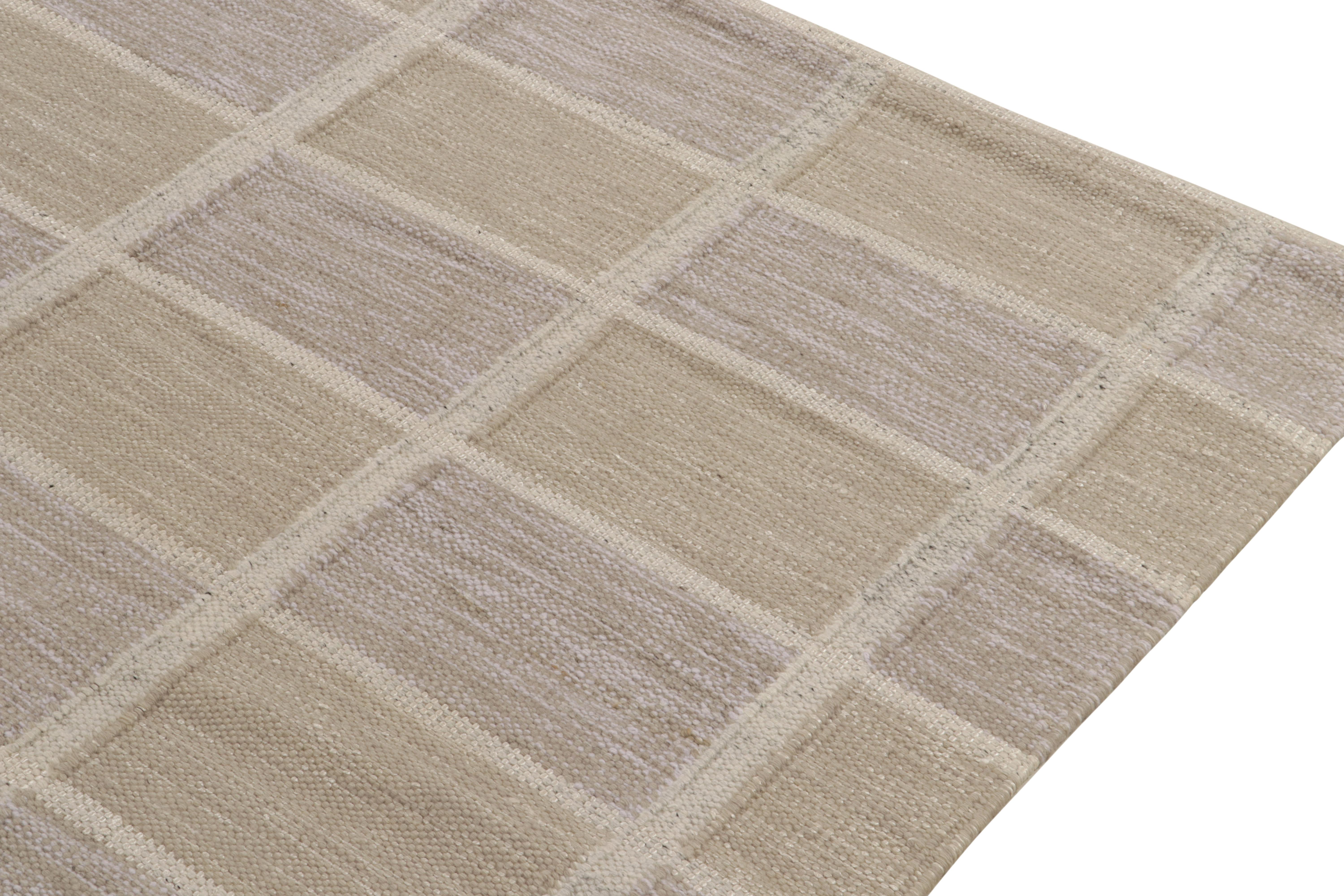 Hand-Knotted Rug & Kilim’s Scandinavian Style Kilim in Beige, Gray & White Geometric Pattern For Sale