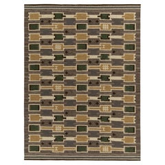 Teppich & Kilims Skandinavischer Stil Kelim in Beige, Grün & Gold mit geometrischen Mustern