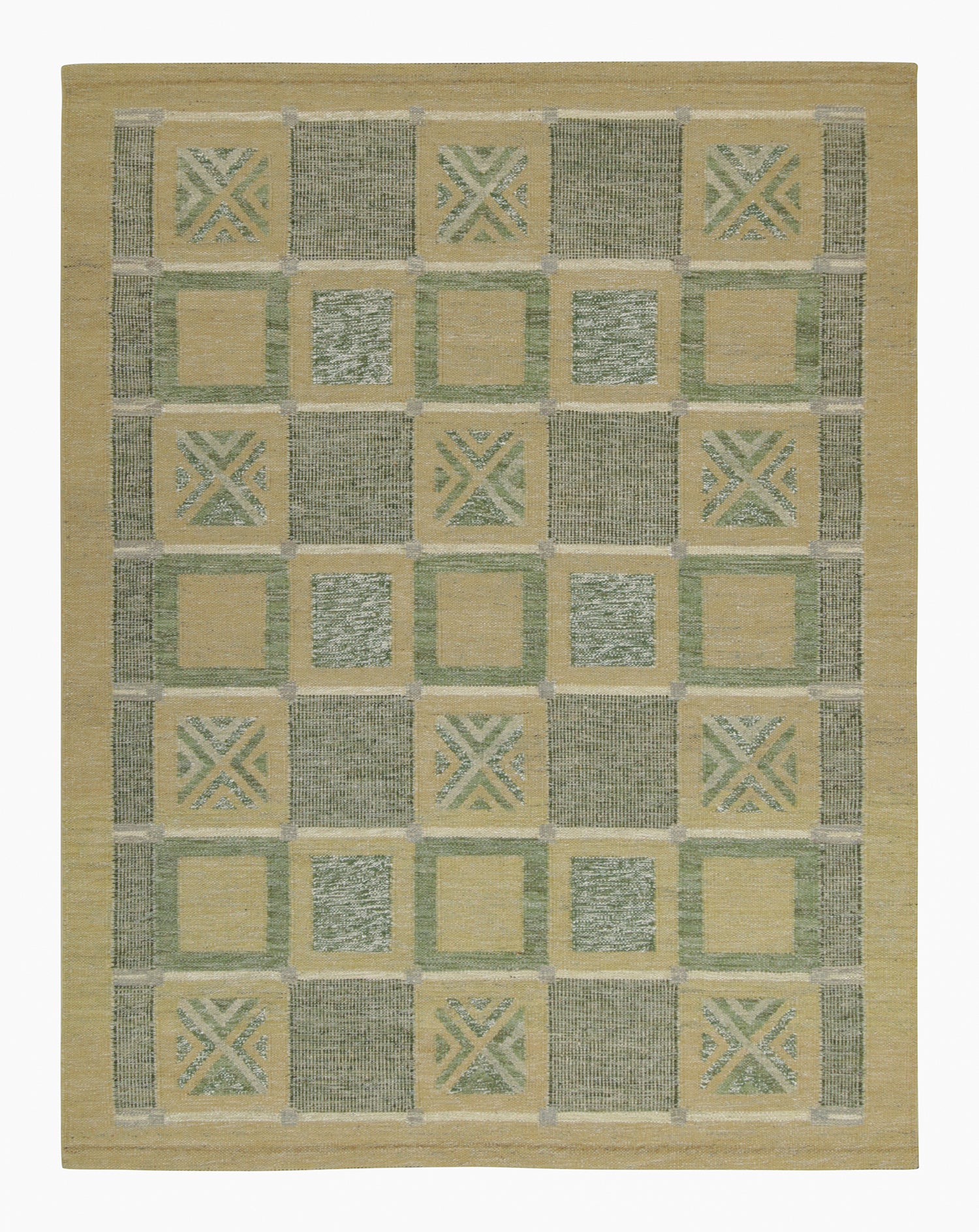 Rug & Kilim’s Scandinavian Style kilim in Beige, Grey & Green Geometric Pattern For Sale