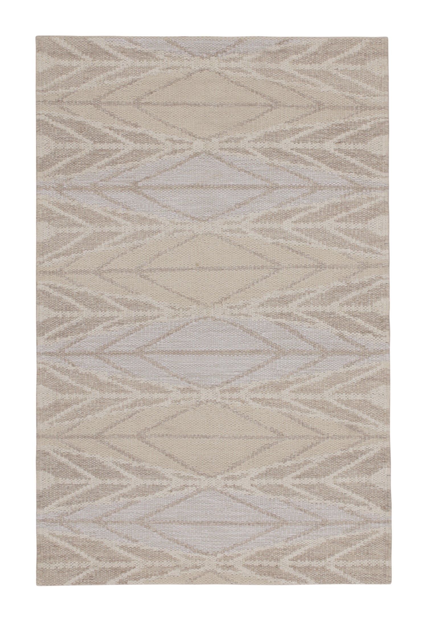 Skandinavischer Kilim von Rug & Kilim in Beige, Weiß und Blau mit geometrischem Muster