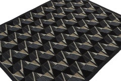 Rug & Kilim’s Scandinavian Style Kilim in Black and Dark Blue Geometric Patterns