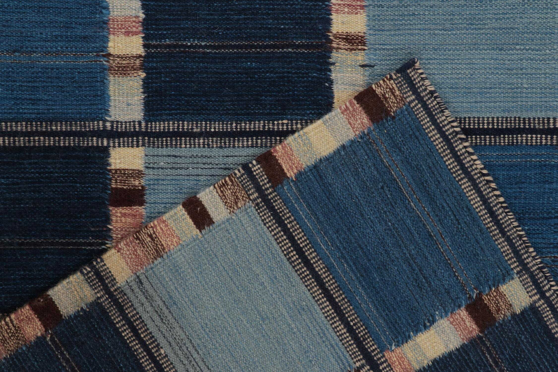 Contemporary Rug & Kilim’s Scandinavian Style Kilim in Blue and Beige-Brown Geometric Pattern For Sale