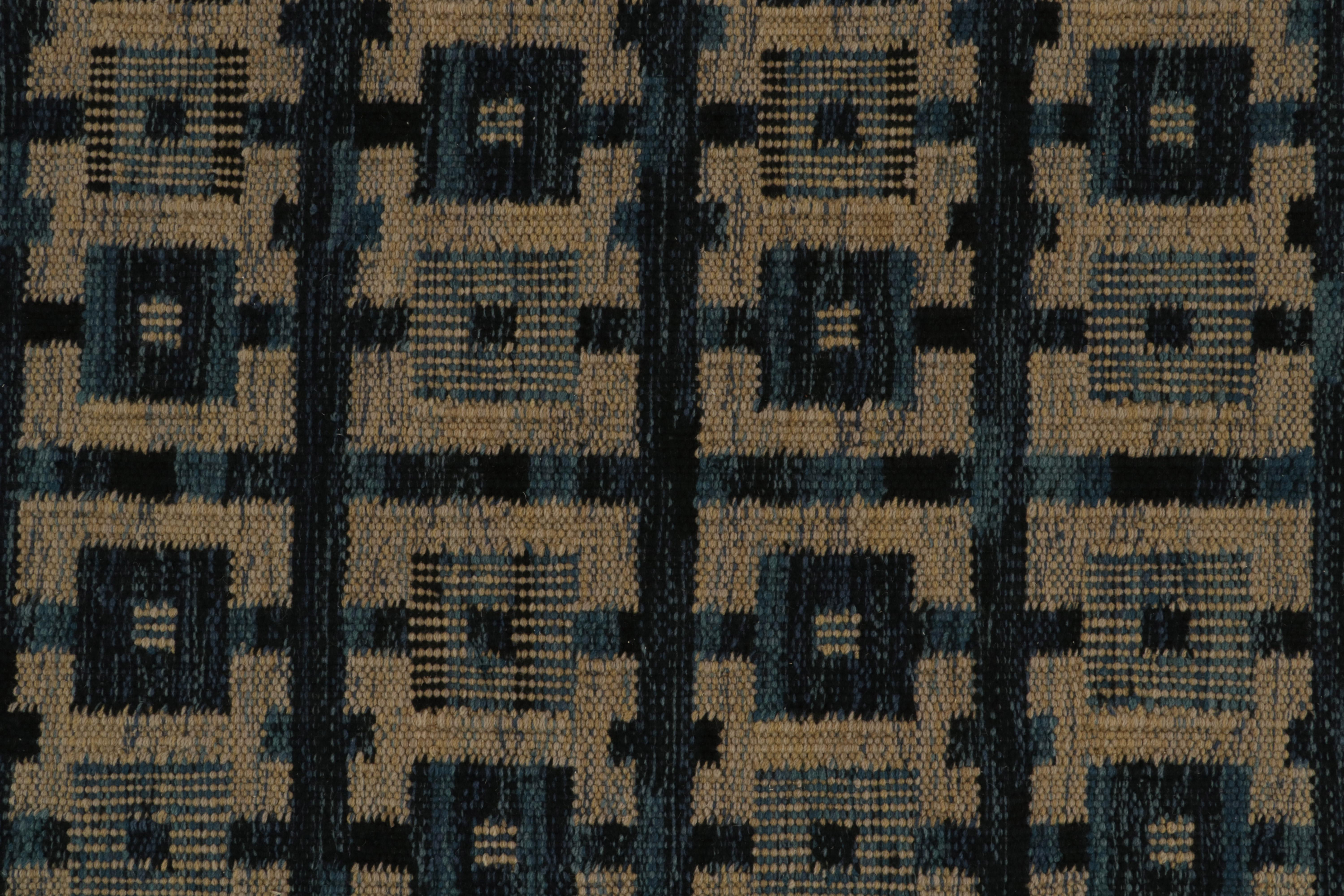 Rug & Kilim’s Scandinavian Style Kilim in Blue and Beige-Brown Geometric Pattern In New Condition For Sale In Long Island City, NY