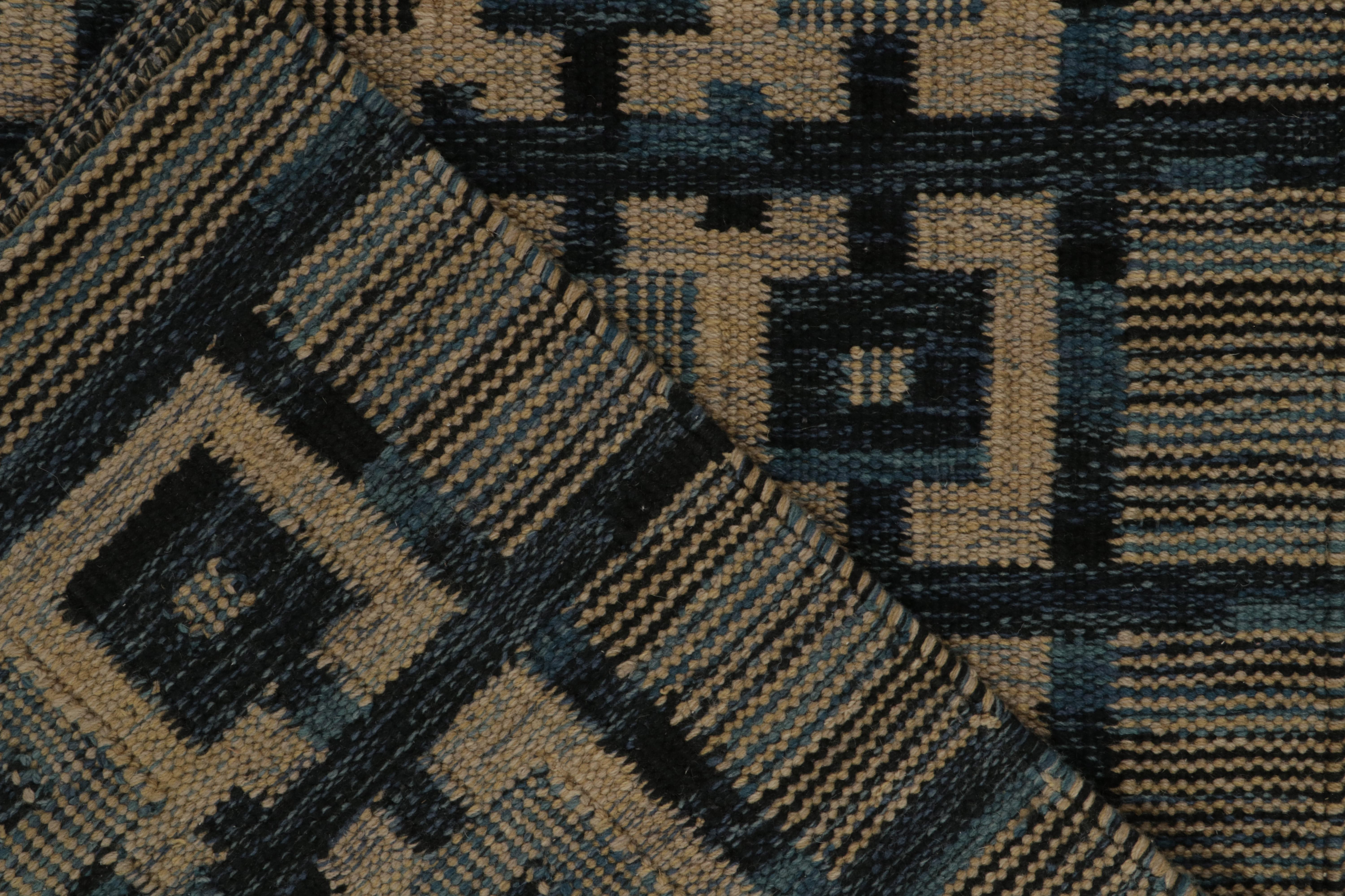 Contemporary Rug & Kilim’s Scandinavian Style Kilim in Blue and Beige-Brown Geometric Pattern For Sale