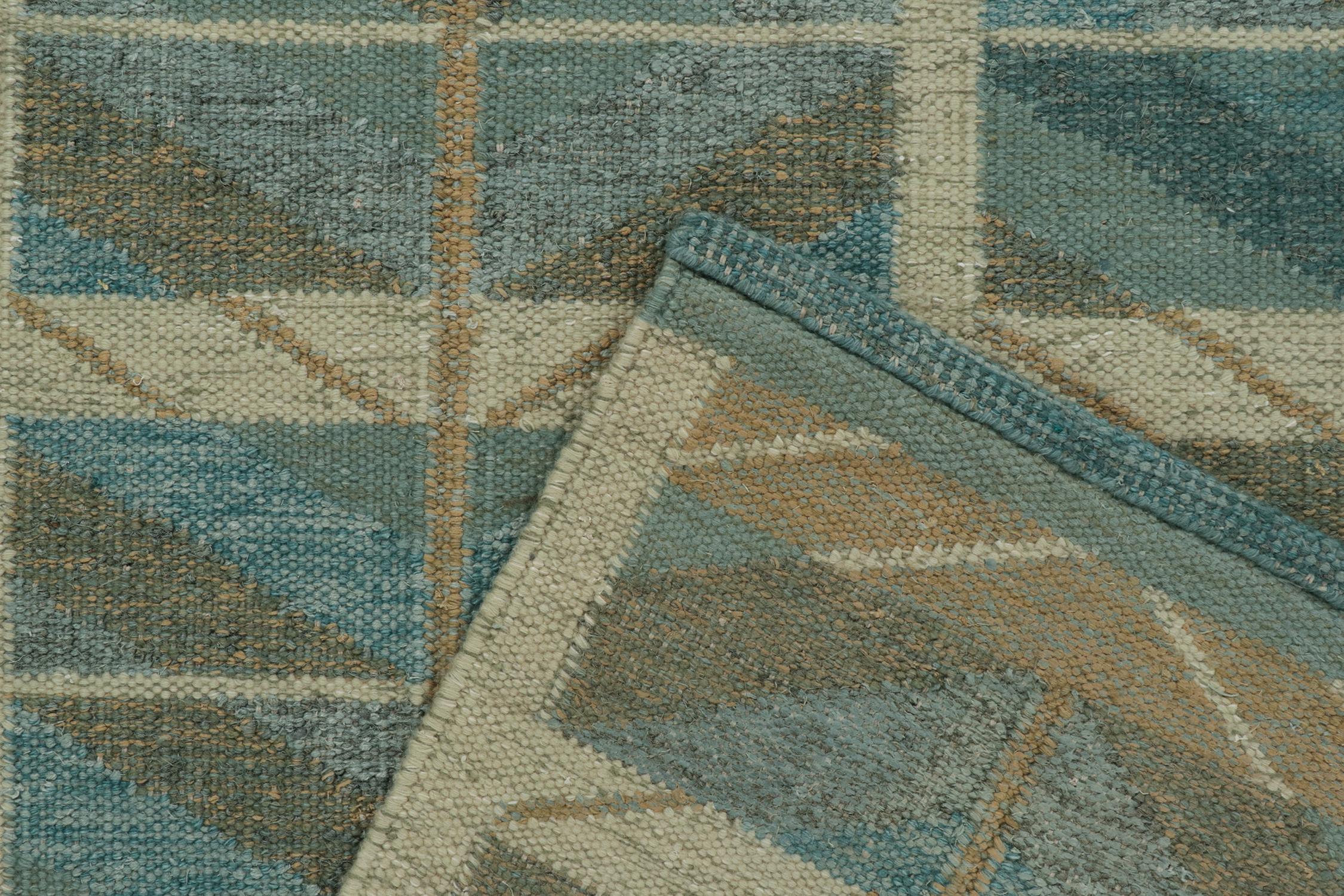 Contemporary Rug & Kilim’s Scandinavian Style Kilim in Blue and Beige-Brown Geometric Pattern For Sale