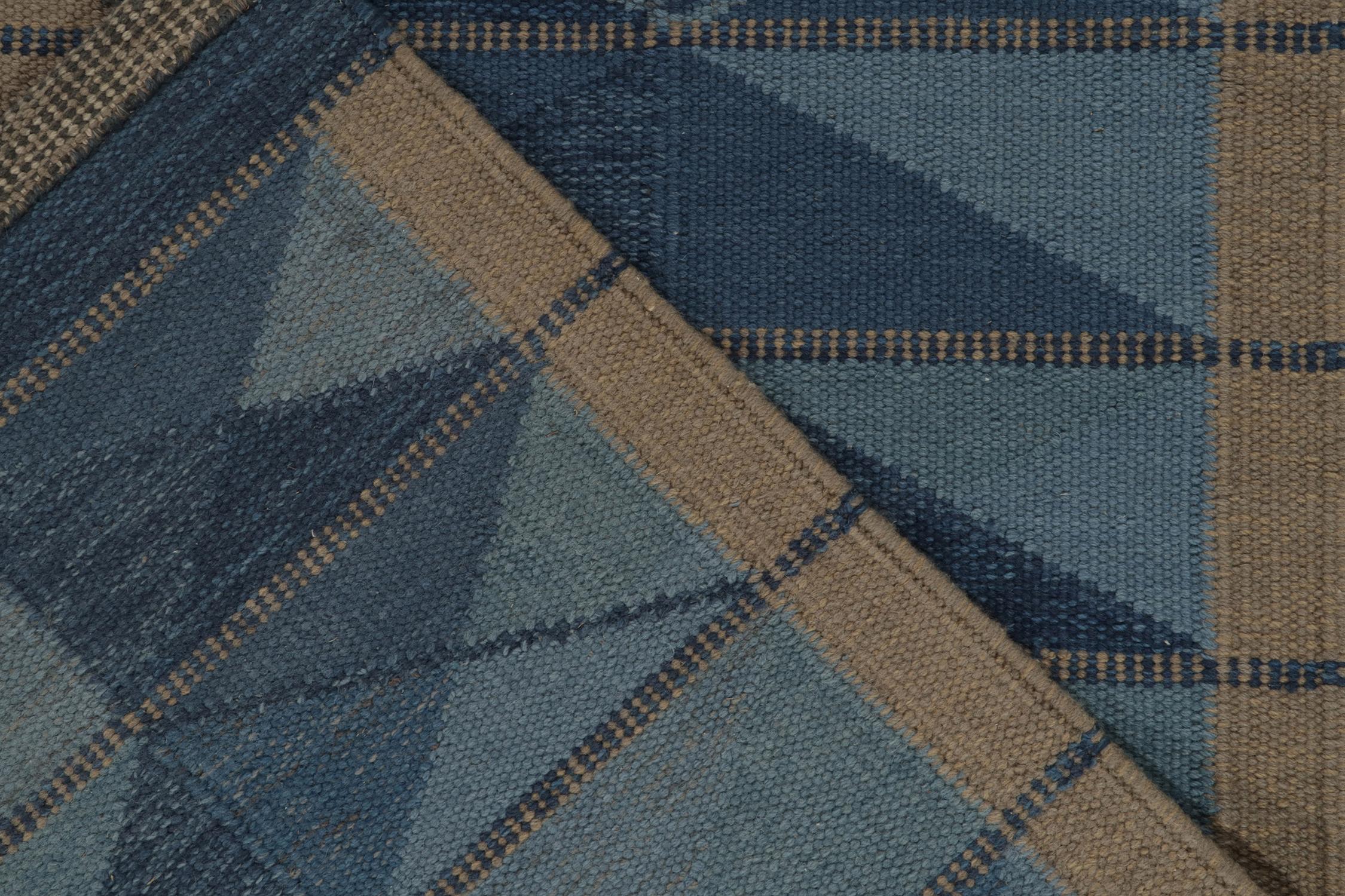 Contemporary Rug & Kilim’s Scandinavian Style Kilim in Blue and Beige-Brown Geometric Pattern For Sale