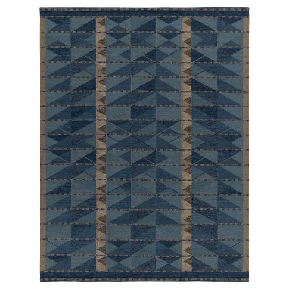 Rug and Kilim’s Scandinavian Style Rug in Blue and Beige Geometric ...