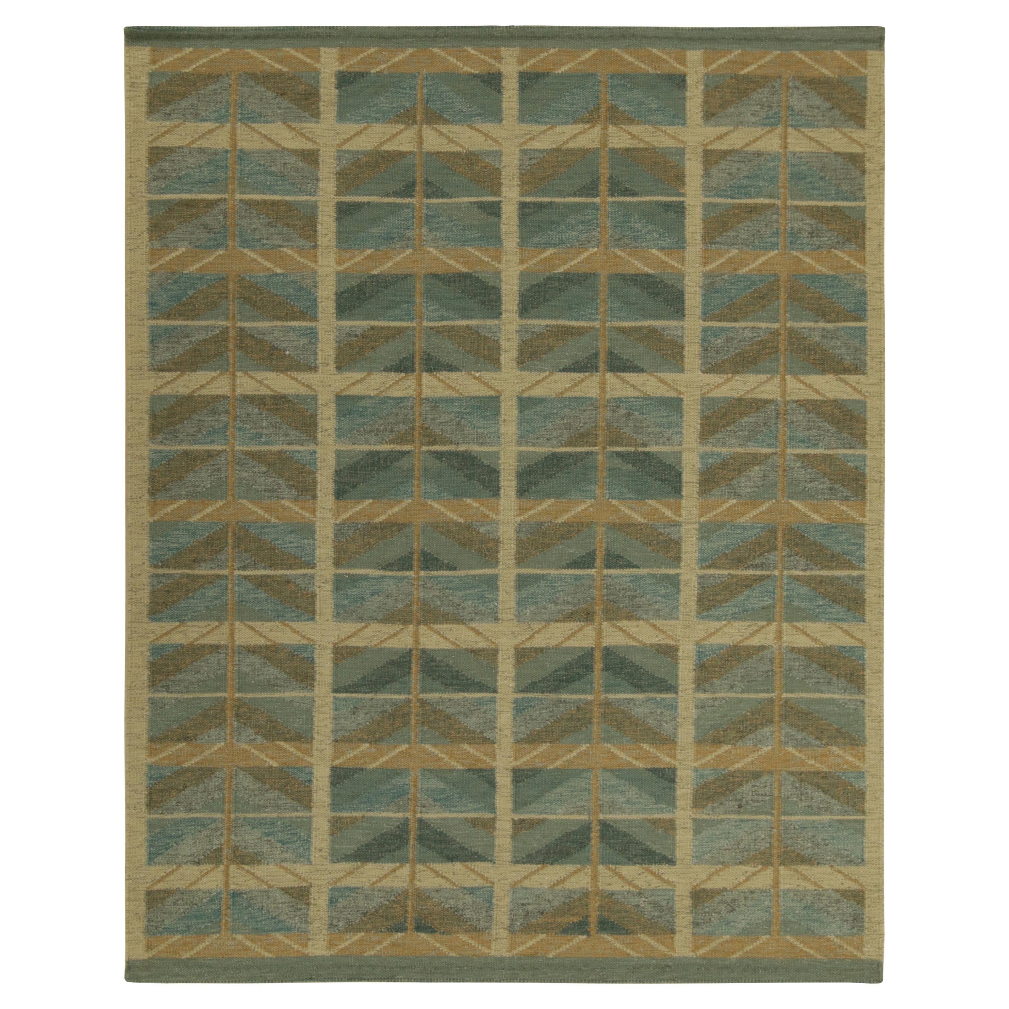 Rug and Kilim’s Scandinavian Style Geometric Beige Brown and Blue Wool