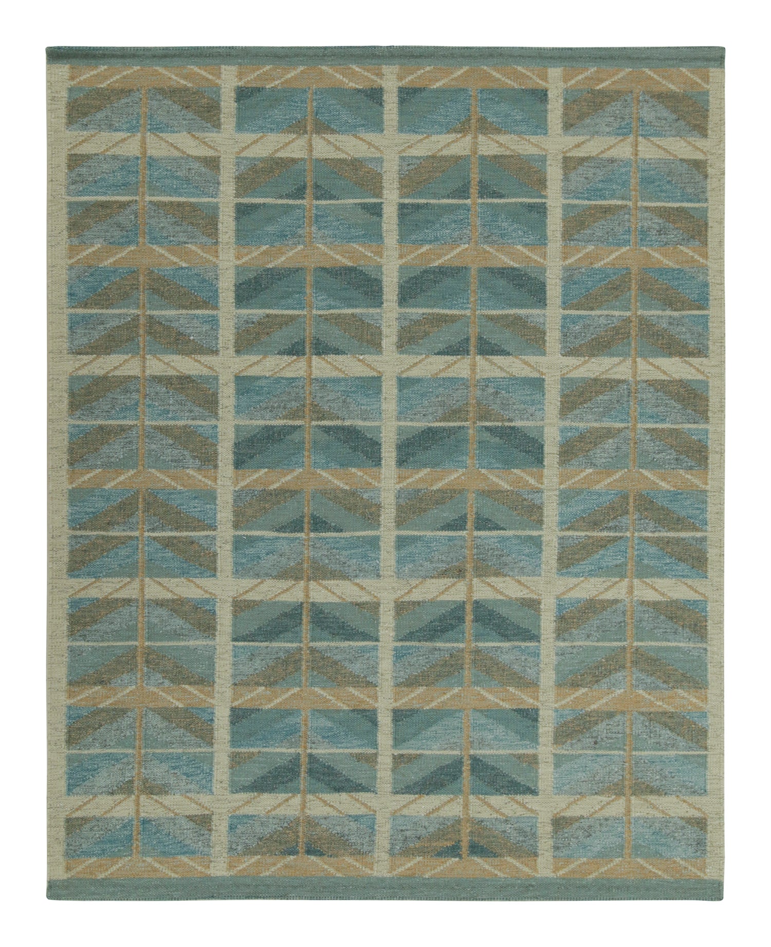 Rug & Kilim’s Scandinavian Style Kilim in Blue and Beige-Brown Geometric Pattern For Sale