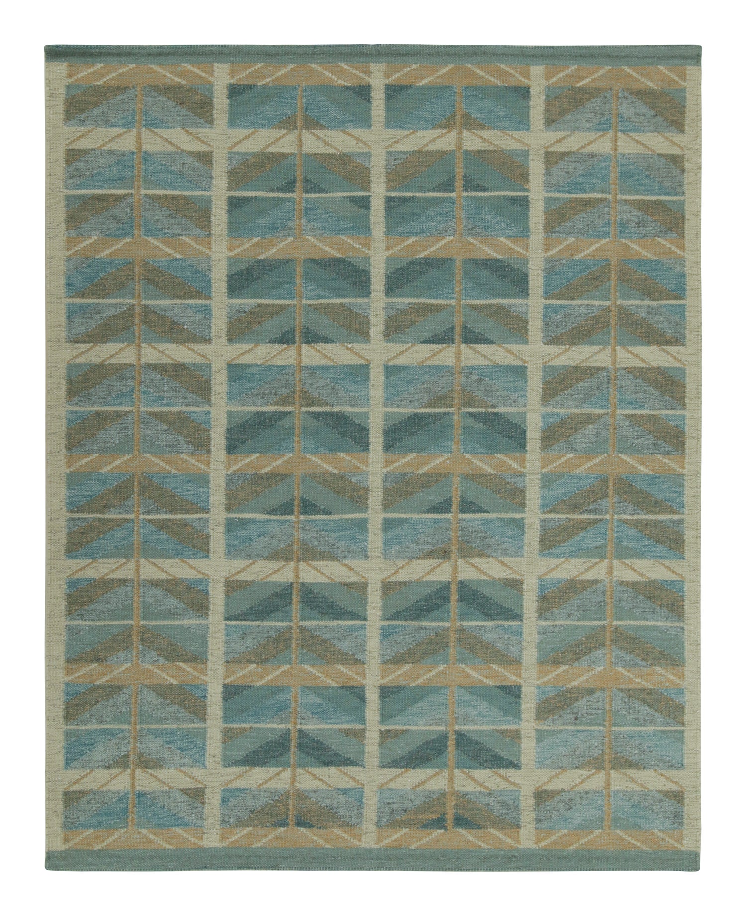 Rug & Kilim’s Scandinavian Style Kilim in Blue and Beige-Brown Geometric Pattern