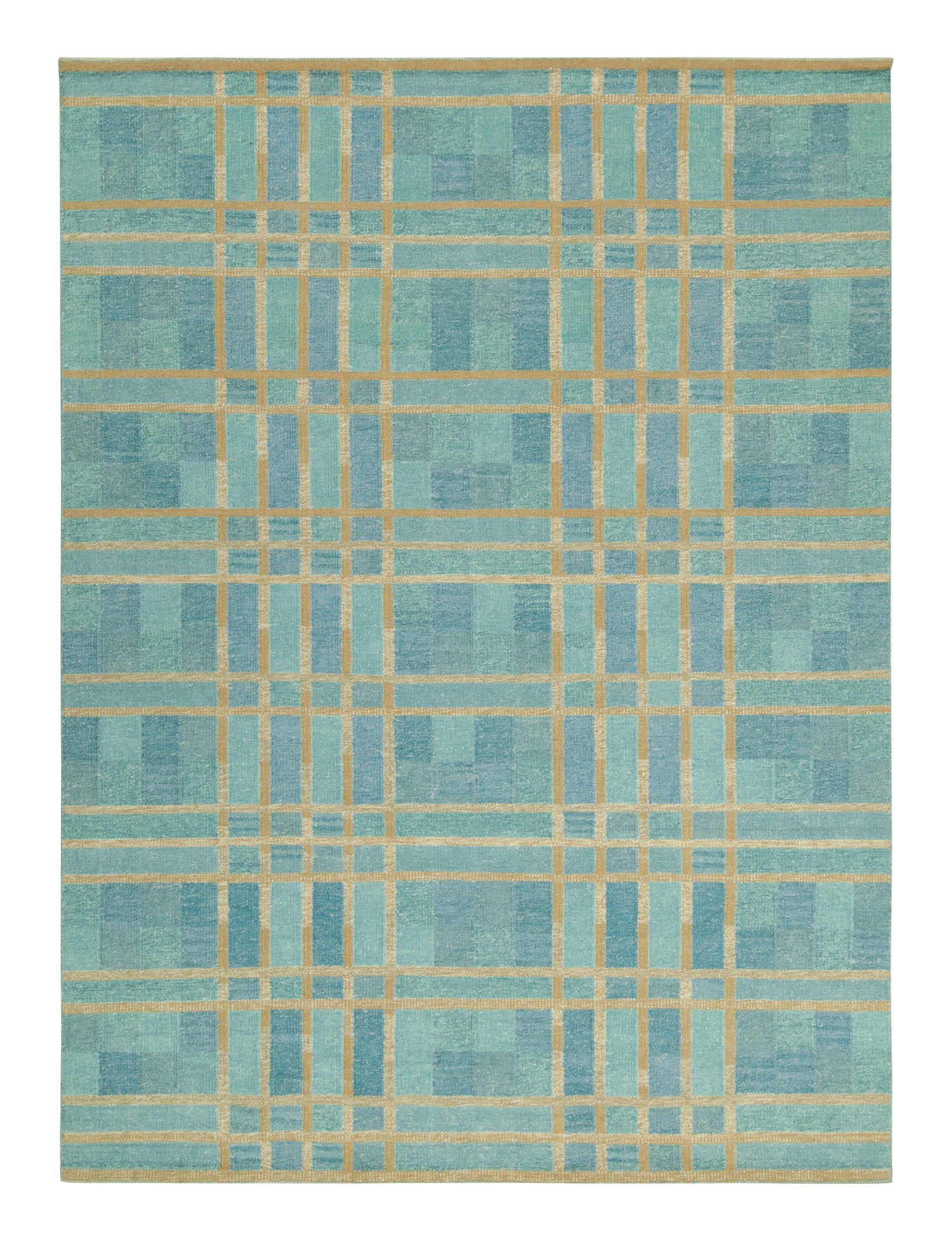 Rug & Kilim's skandinavischer Kilim in Blau und Beige-Braun mit geometrischem Muster