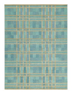 Rug & Kilim's skandinavischer Kilim in Blau und Beige-Braun mit geometrischem Muster