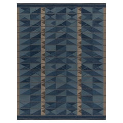 Rug & Kilim's Scandinavian Style Kilim in Blue and Beige-Brown Geometric Pattern (Kilim de style scandinave à motif géométrique bleu et beige-brun)