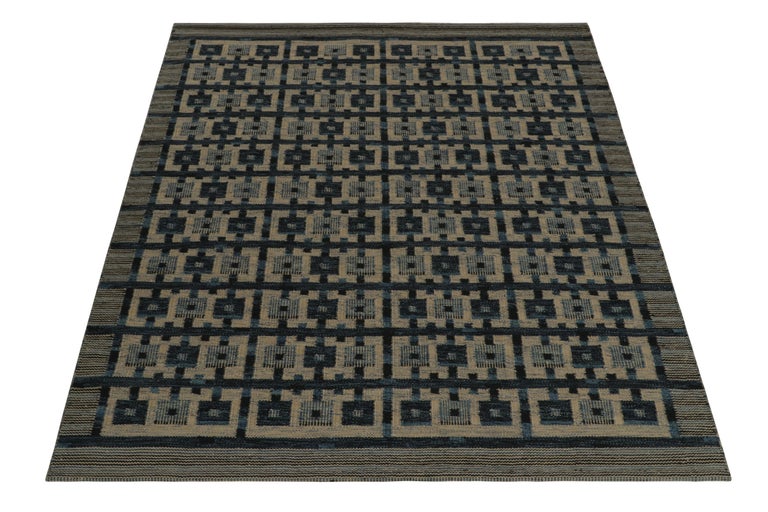 Rug and Kilim’s Scandinavian Style Kilim in Blue and Beige Geometric ...