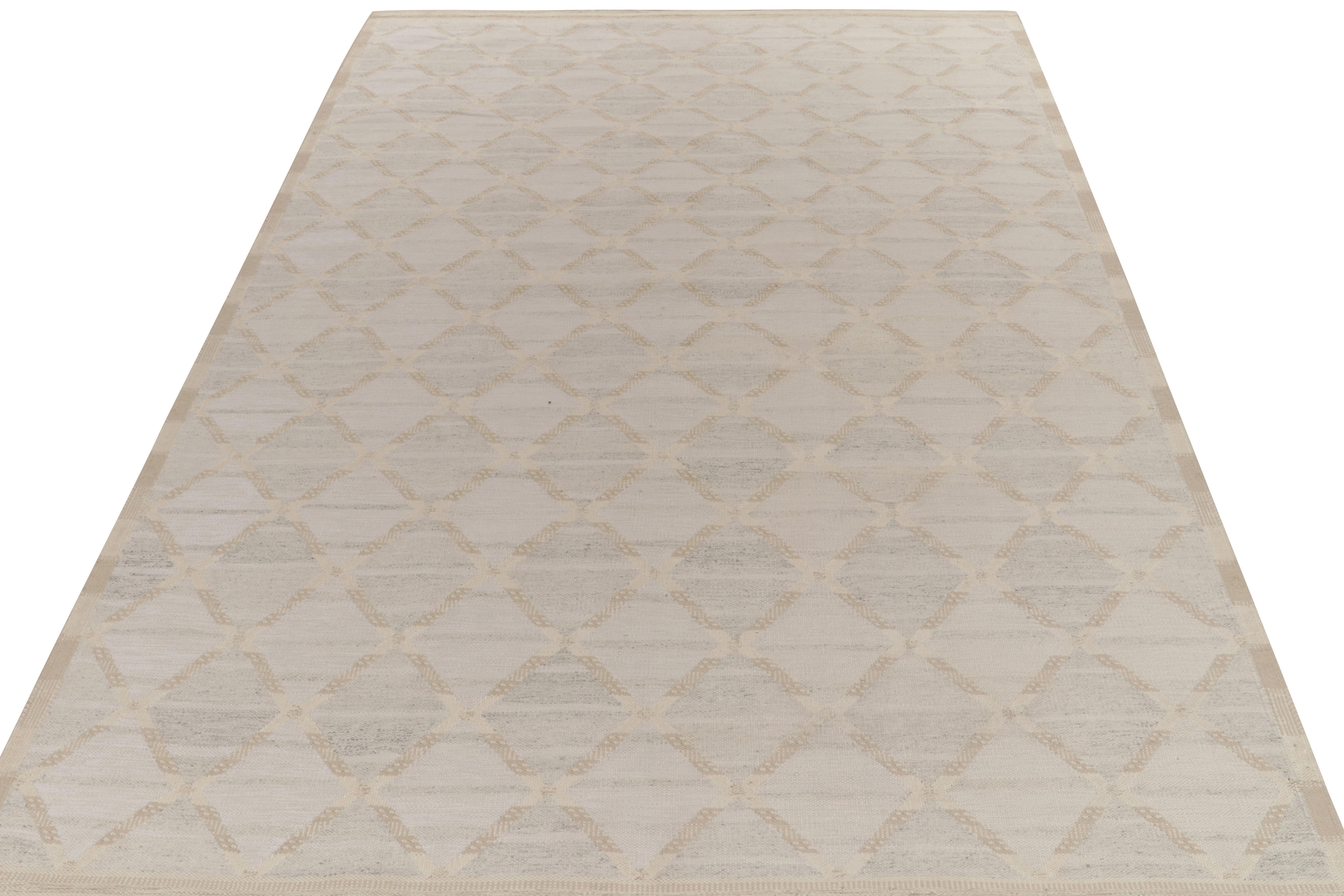 Scandinave moderne Kilim de style scandinave à motif treillis bleu, beige et blanc de Rug & Kilim en vente