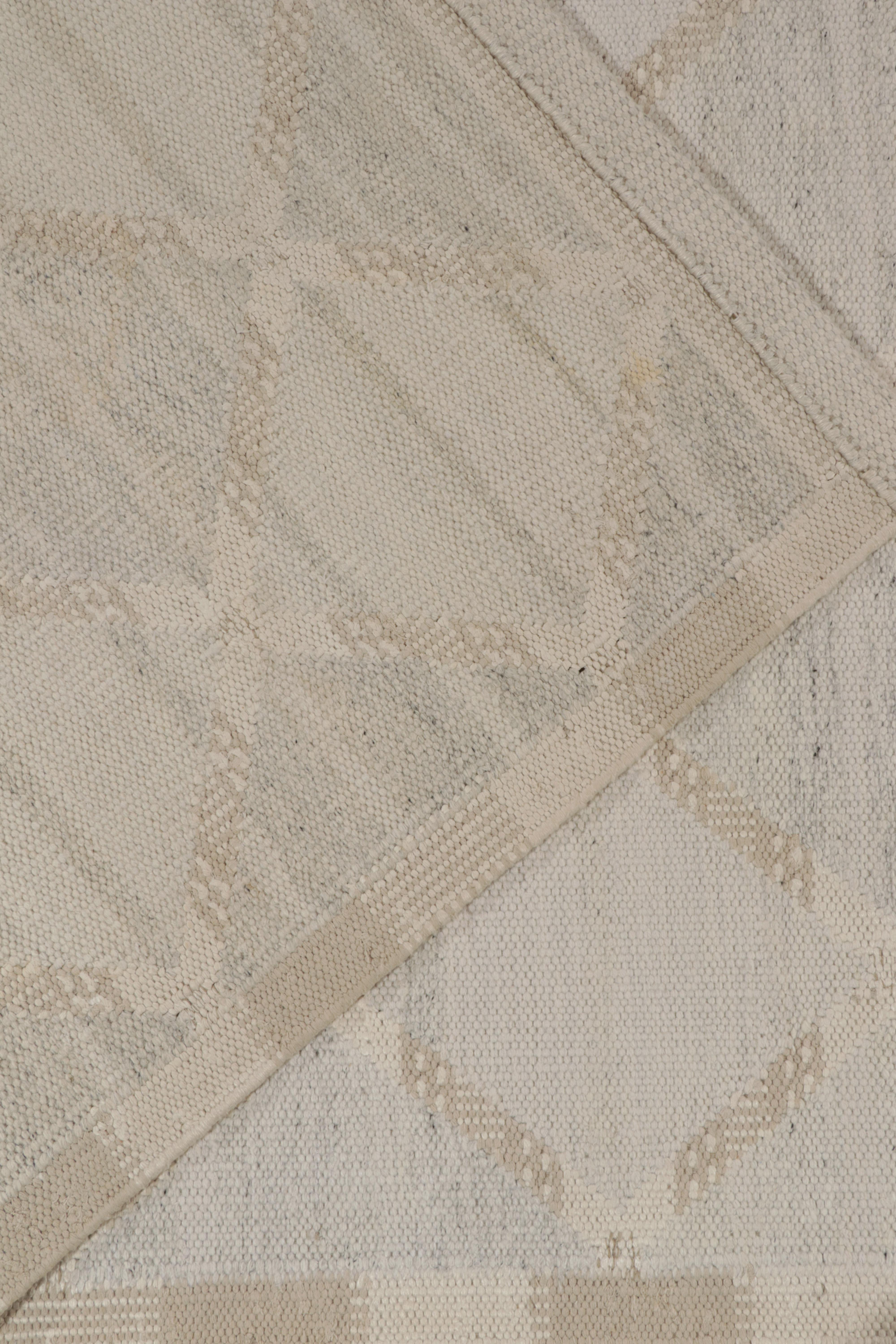 XXIe siècle et contemporain Kilim de style scandinave à motif treillis bleu, beige et blanc de Rug & Kilim en vente