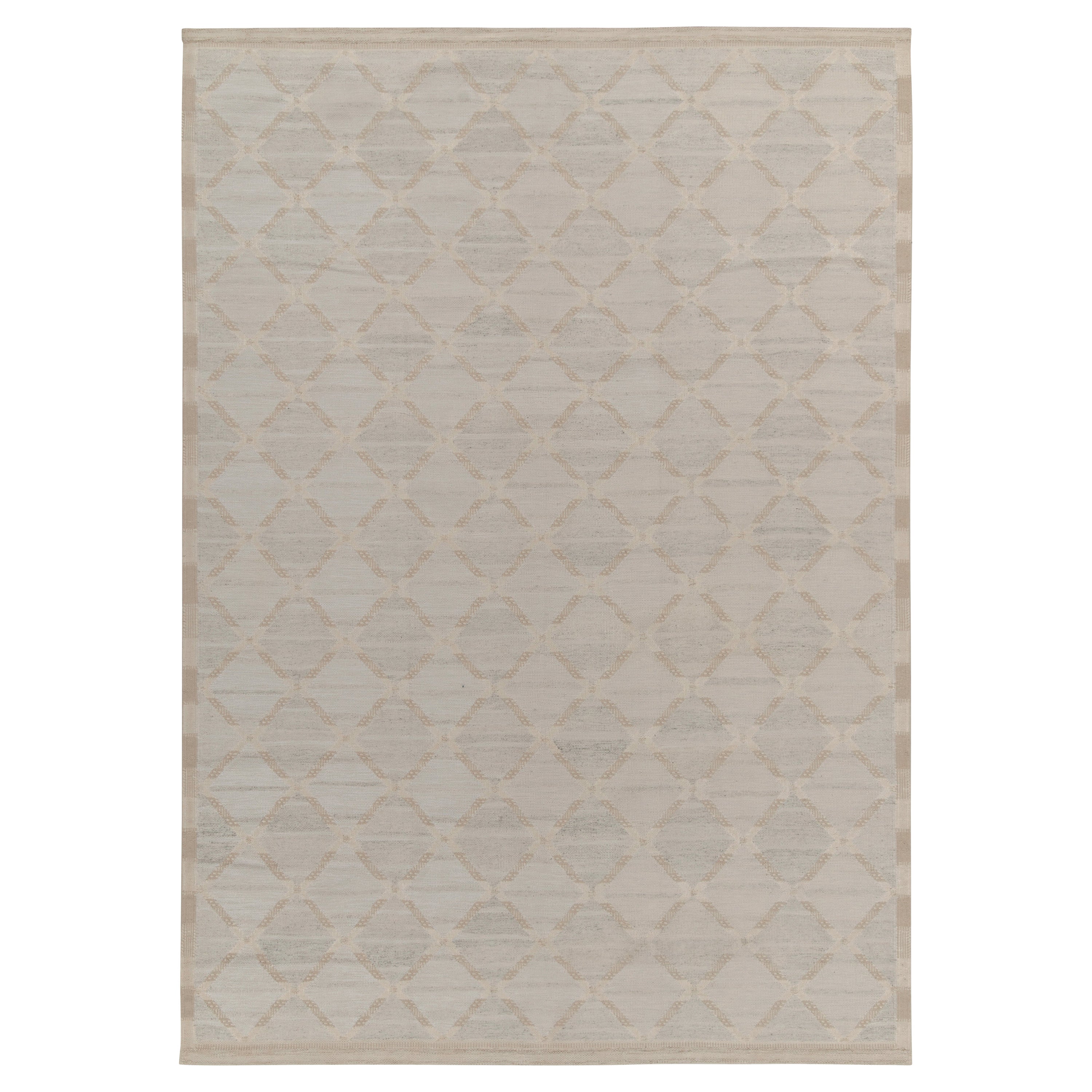 Kilim de style scandinave à motif treillis bleu, beige et blanc de Rug & Kilim