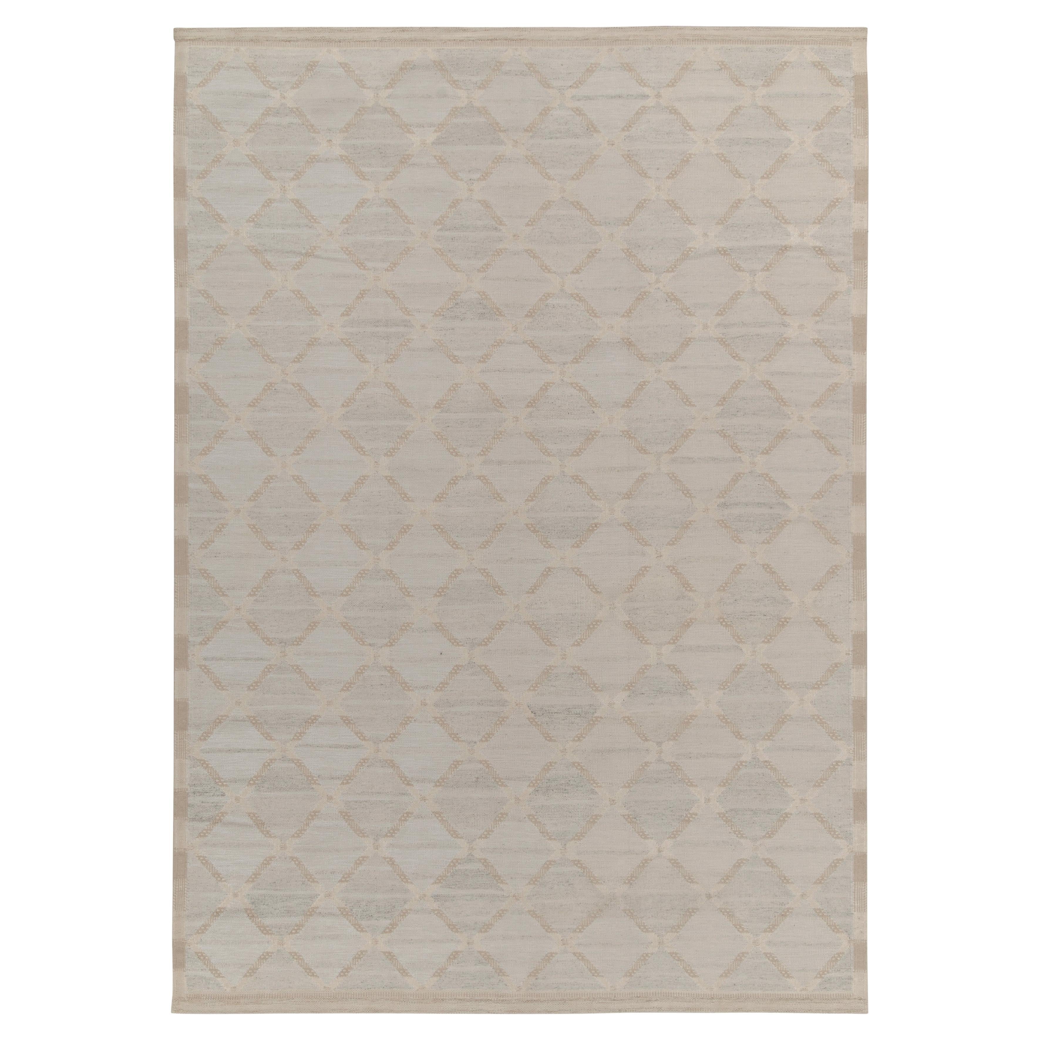 Rug & Kilim’s Scandinavian Style Kilim in Blue, Beige and White Trellis Pattern For Sale