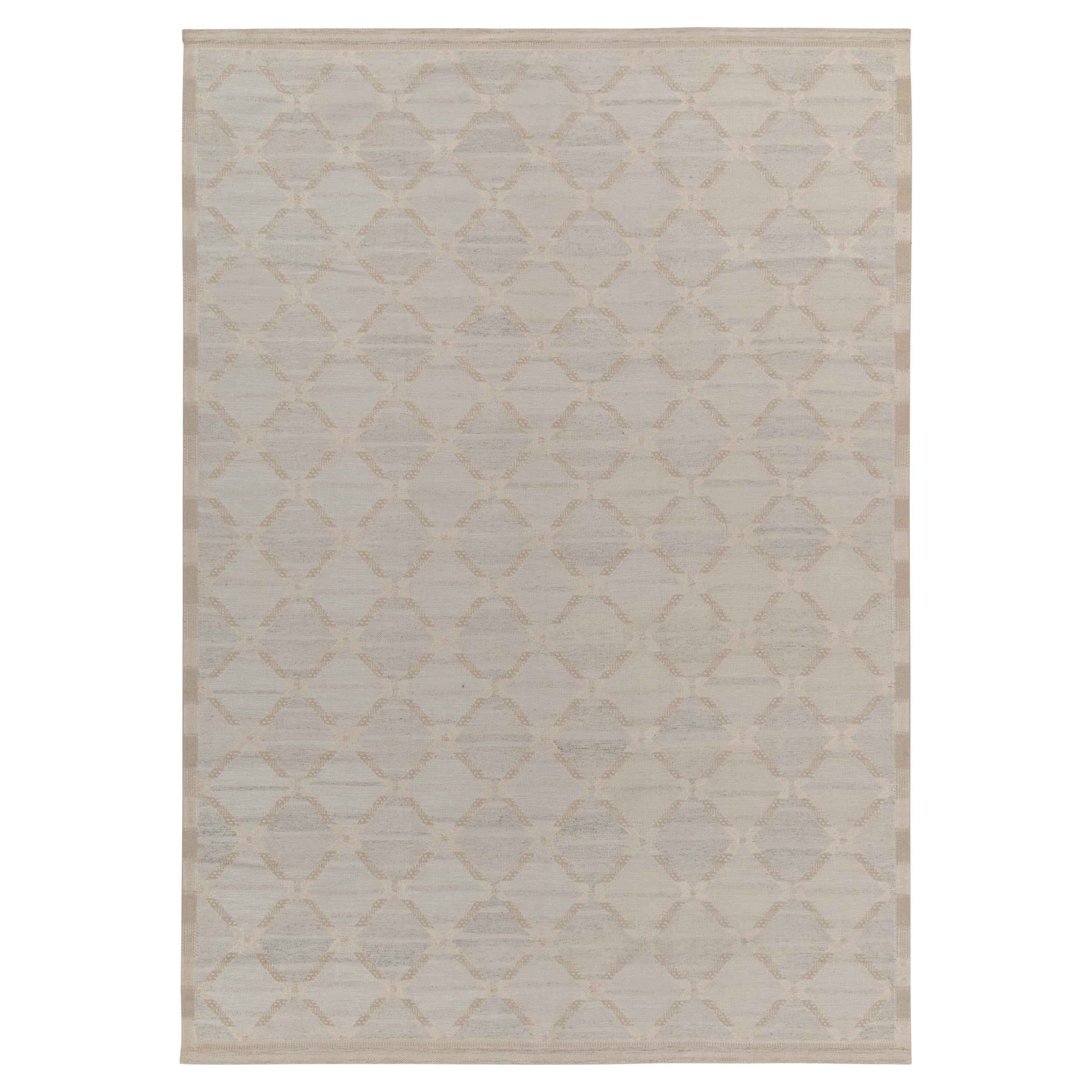 Rug & Kilim’s Scandinavian Style Kilim in Blue, Beige and White Trellis Pattern