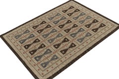 Rug & Kilim’s Scandinavian Style Kilim in Blue & Beige-Brown Geometric Pattern