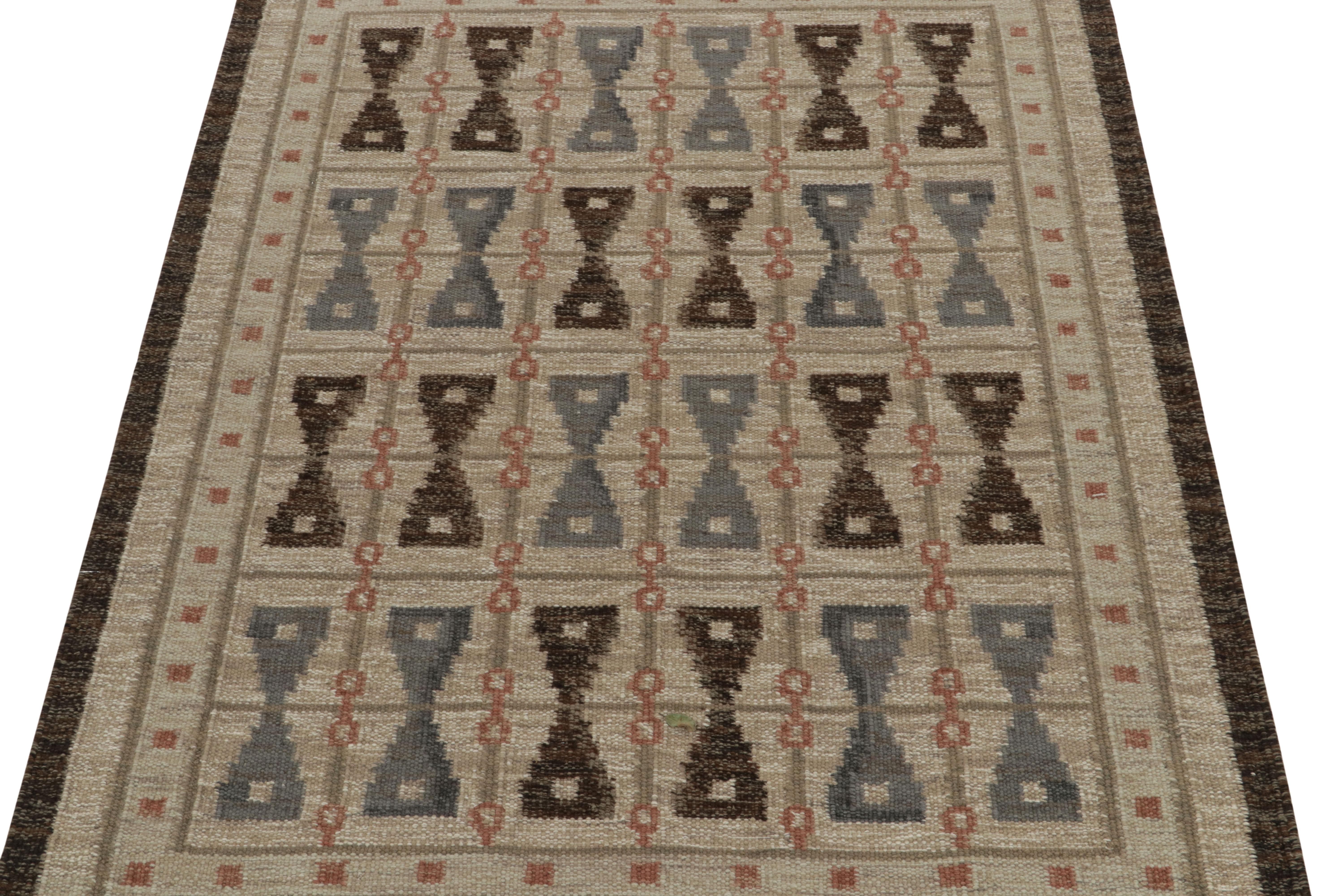 Indien Tapis et tapis Kilim de style scandinave Kilims à motif géométrique bleu et beige-marron en vente