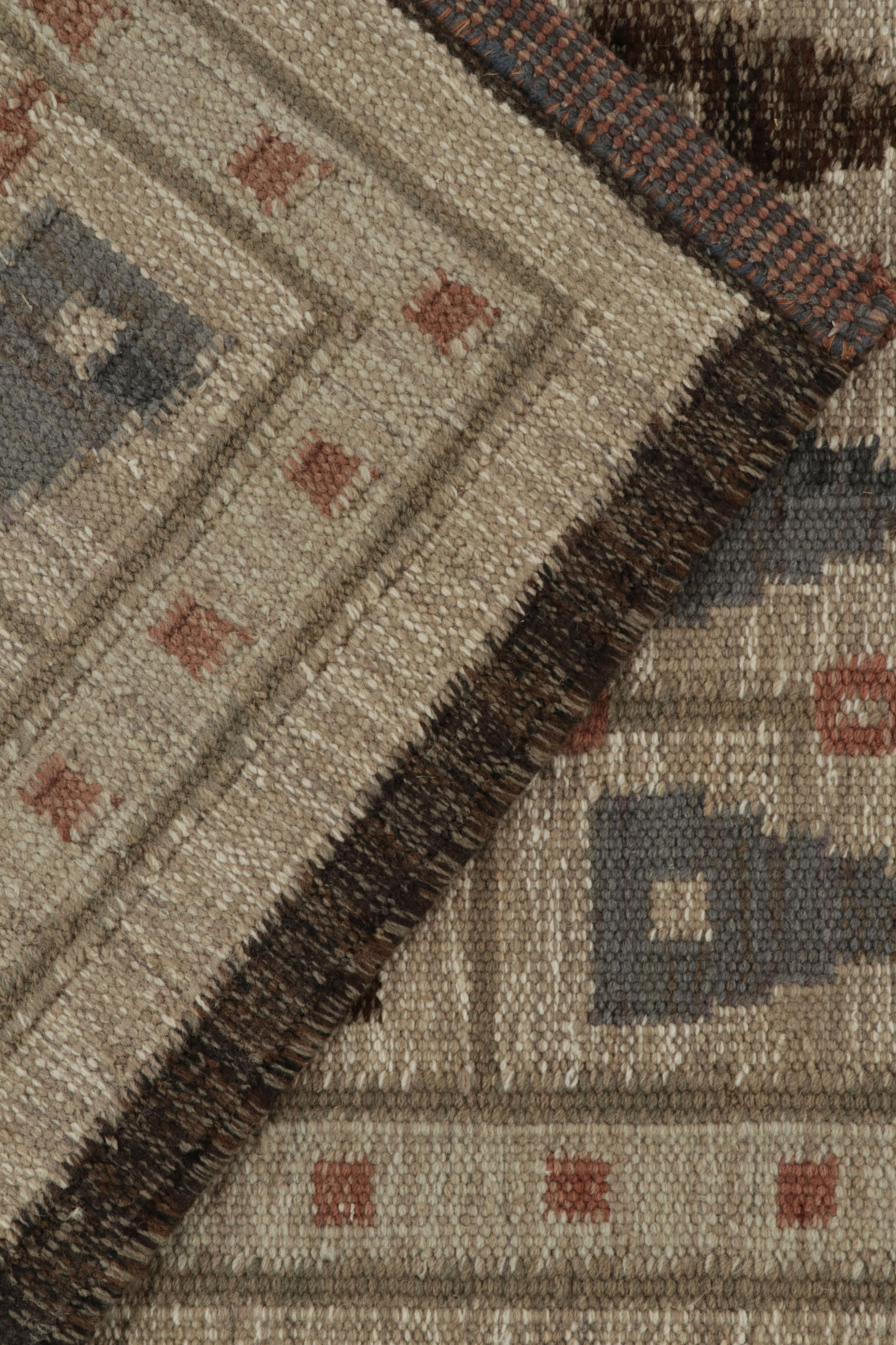 Rug & Kilim’s Scandinavian Style Kilim in Blue & Beige-Brown Geometric Pattern In New Condition For Sale In Long Island City, NY