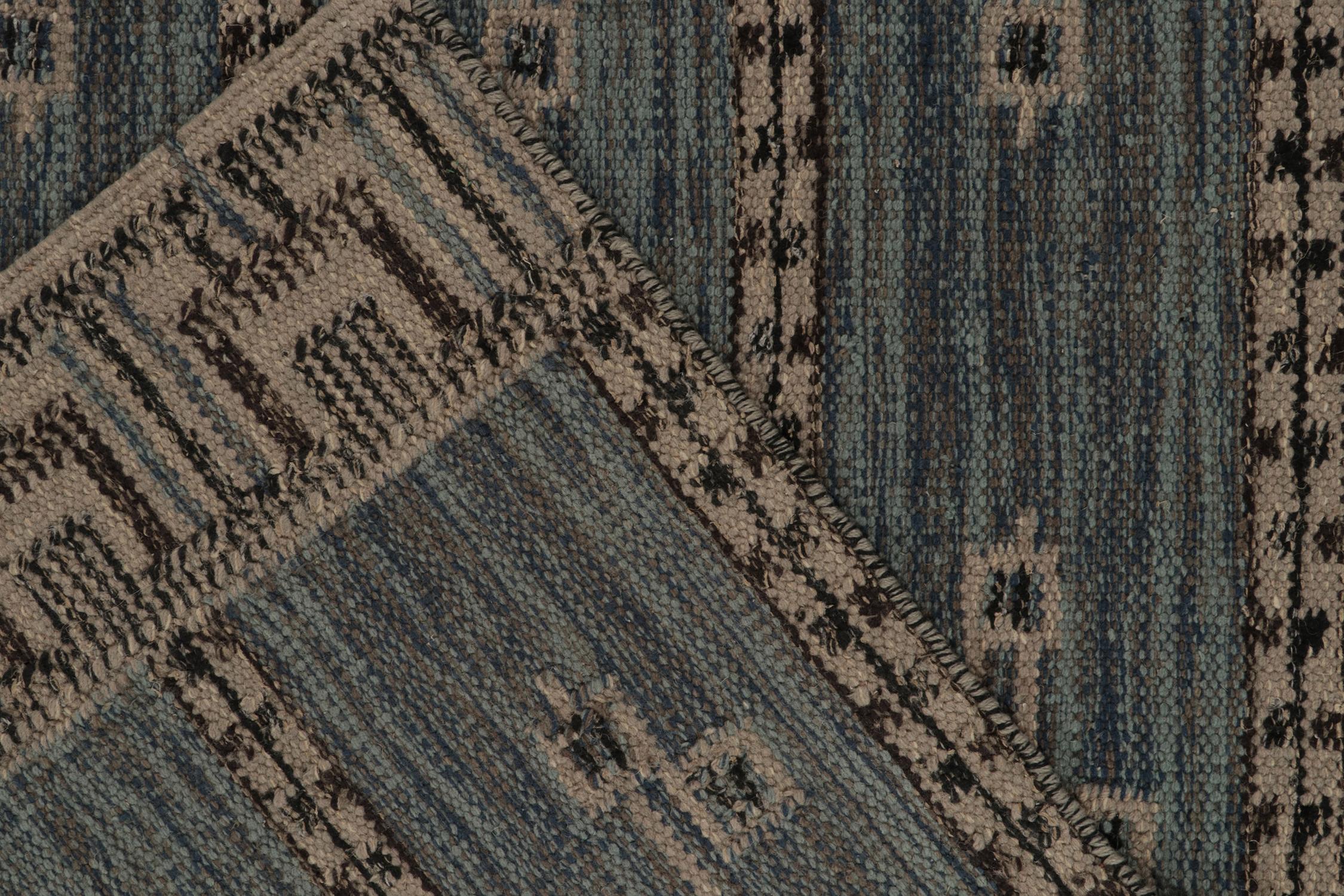 Contemporary Rug & Kilim’s Scandinavian Style Kilim in Blue, Beige & Grey Geometric Patterns For Sale