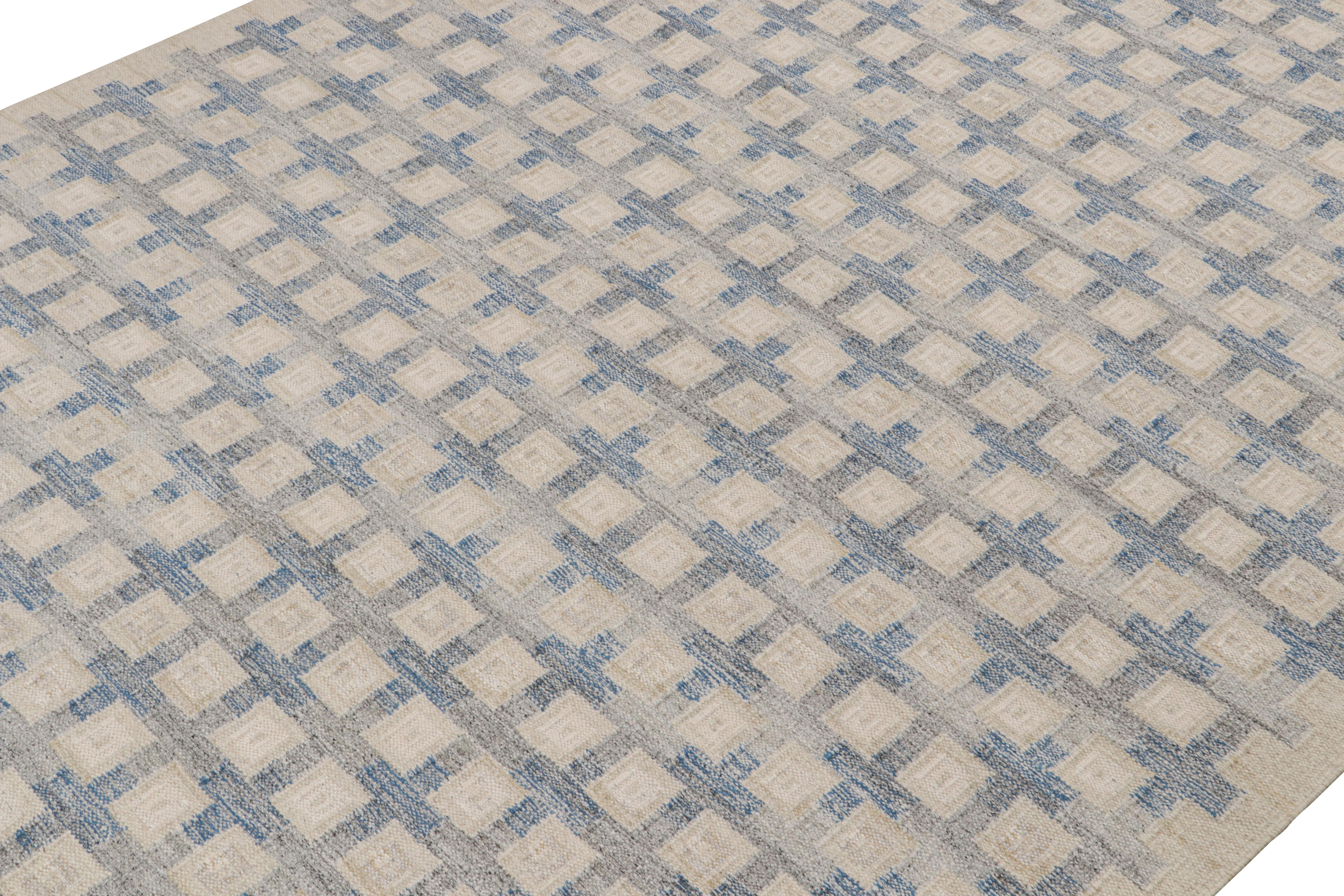 Indien Tapis scandinave à motifs géométriques gris et bleus de Rug & Kilim en vente