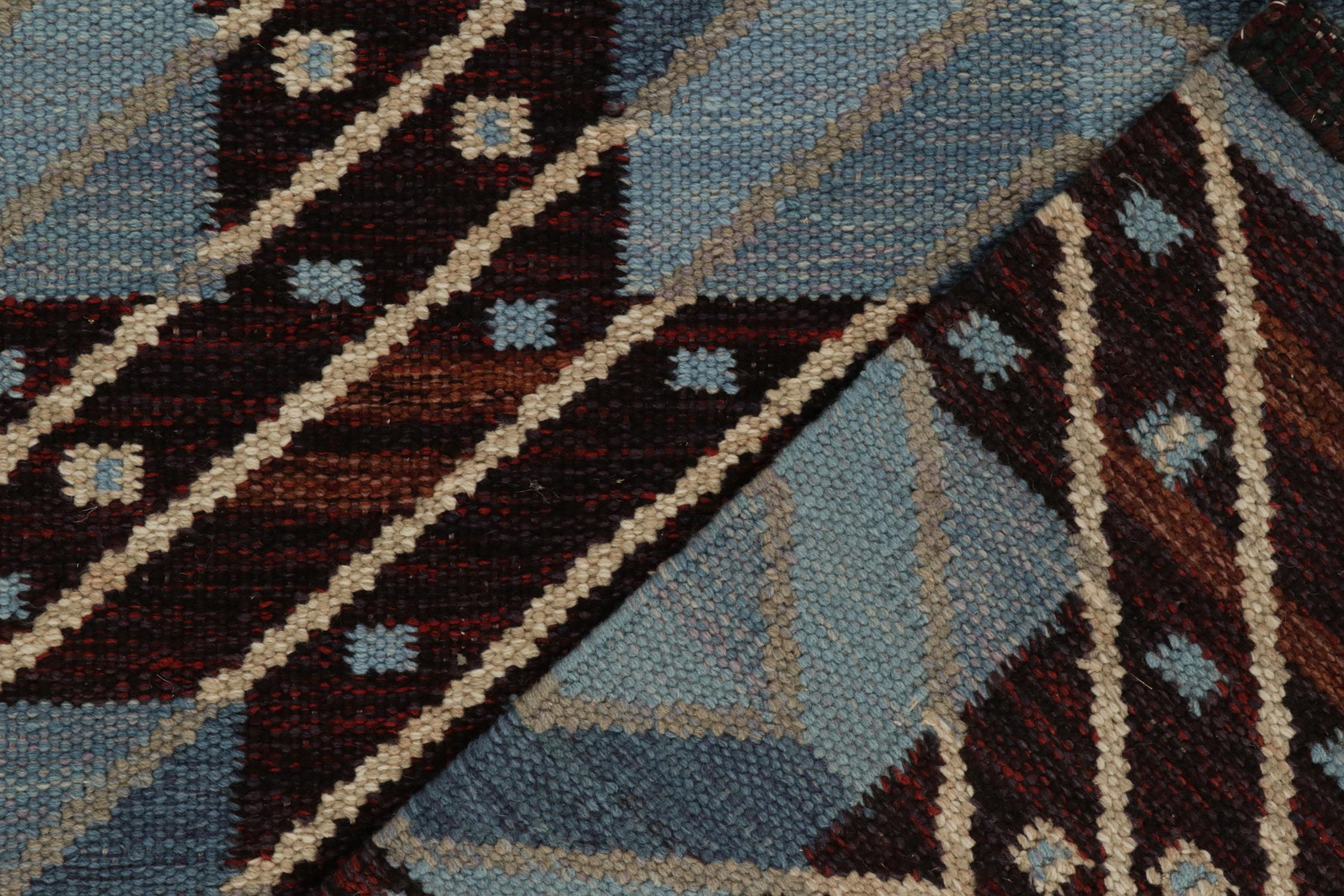 Rug & Kilim’s Scandinavian Style Kilim in Blue & Brown Geometric Pattern In New Condition In Long Island City, NY